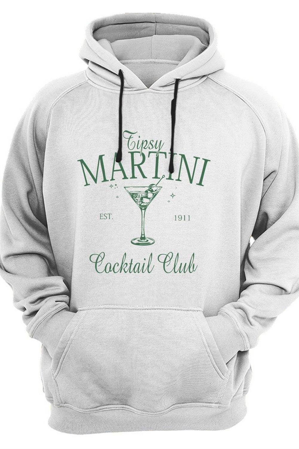 Tipsy Martini Cocktail Club Tasarım Baskılı Old Money Y2K 3 Iplik Şardonlu Kanguru Cepli Sweatshirt - Beyaz