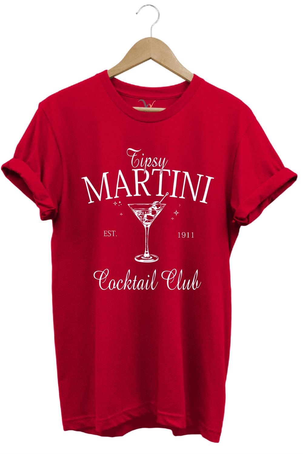 Tipsy Martini Cocktail Club Tasarım Baskılı Old Money Y2K %100 Pamuk Regular Fit Premium T-Shirt - Kırmızı