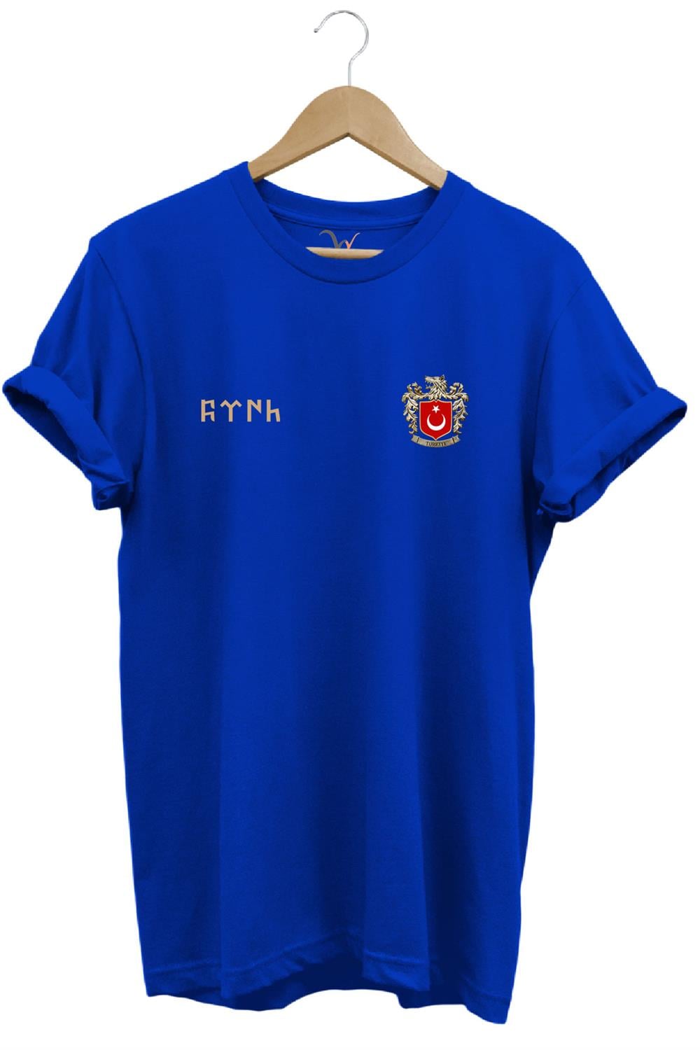 Türk Bozkurt Baskılı Bozkurt Sembolü Türkiye Ve Türk Bayrağı Kurt Regular Fit %100 Pamuk T-Shirt - Mavi