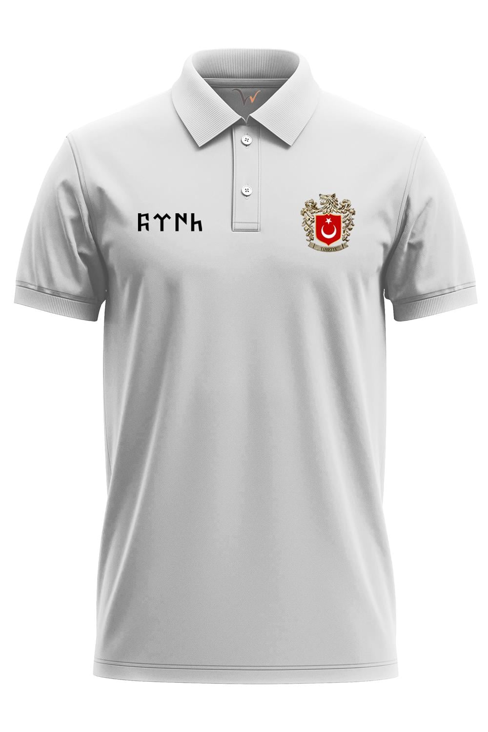 Türk Ve Türkiye Bozkurt Baskılı Göktürkçe Türk Yazılı Börü Regular Fit%100 Pamuk Polo Yaka T-Shirt - Beyaz