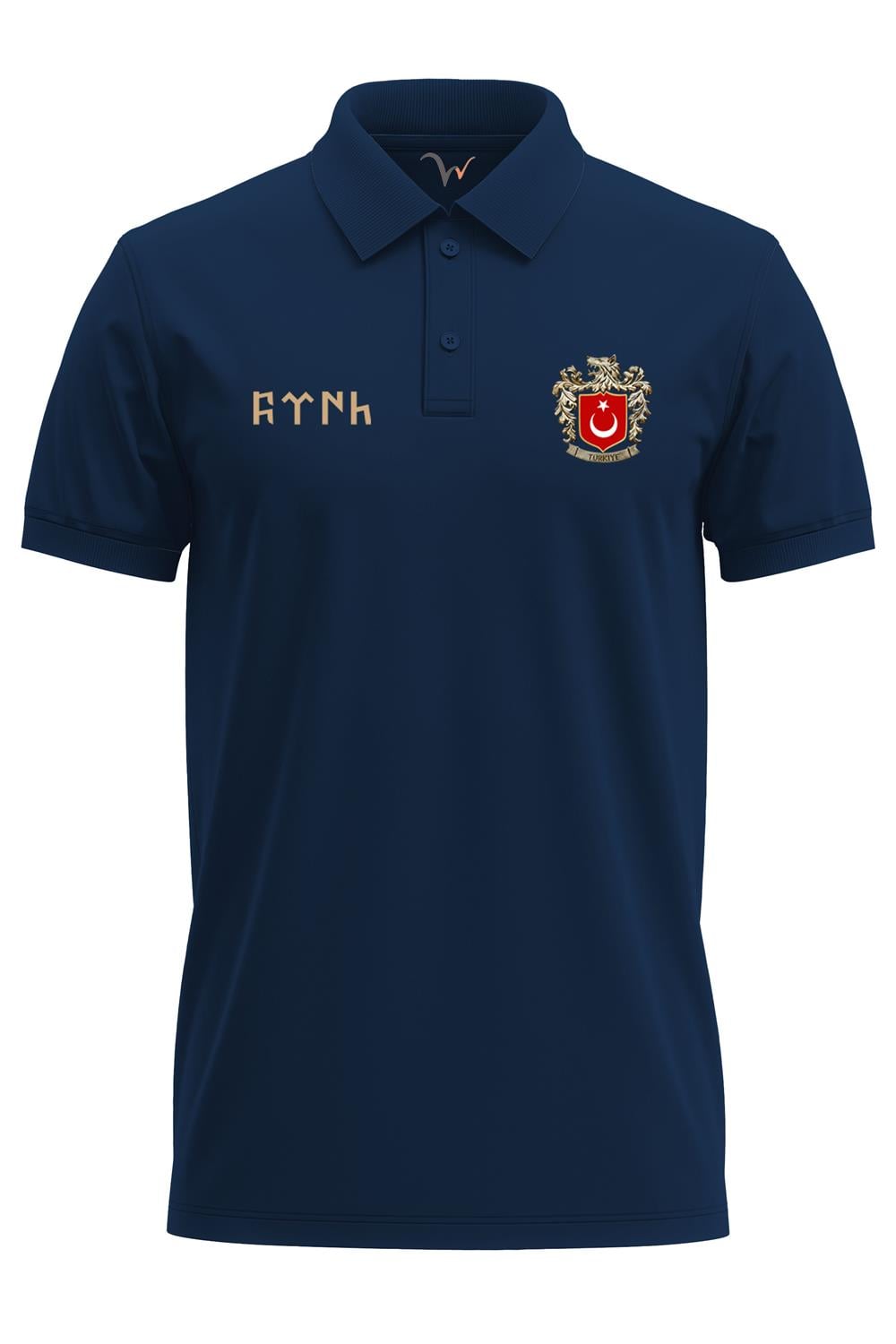 Türk Ve Türkiye Bozkurt Baskılı Göktürkçe Türk Yazılı Börü Regular Fit%100 Pamuk Polo Yaka T-Shirt - Lacivert