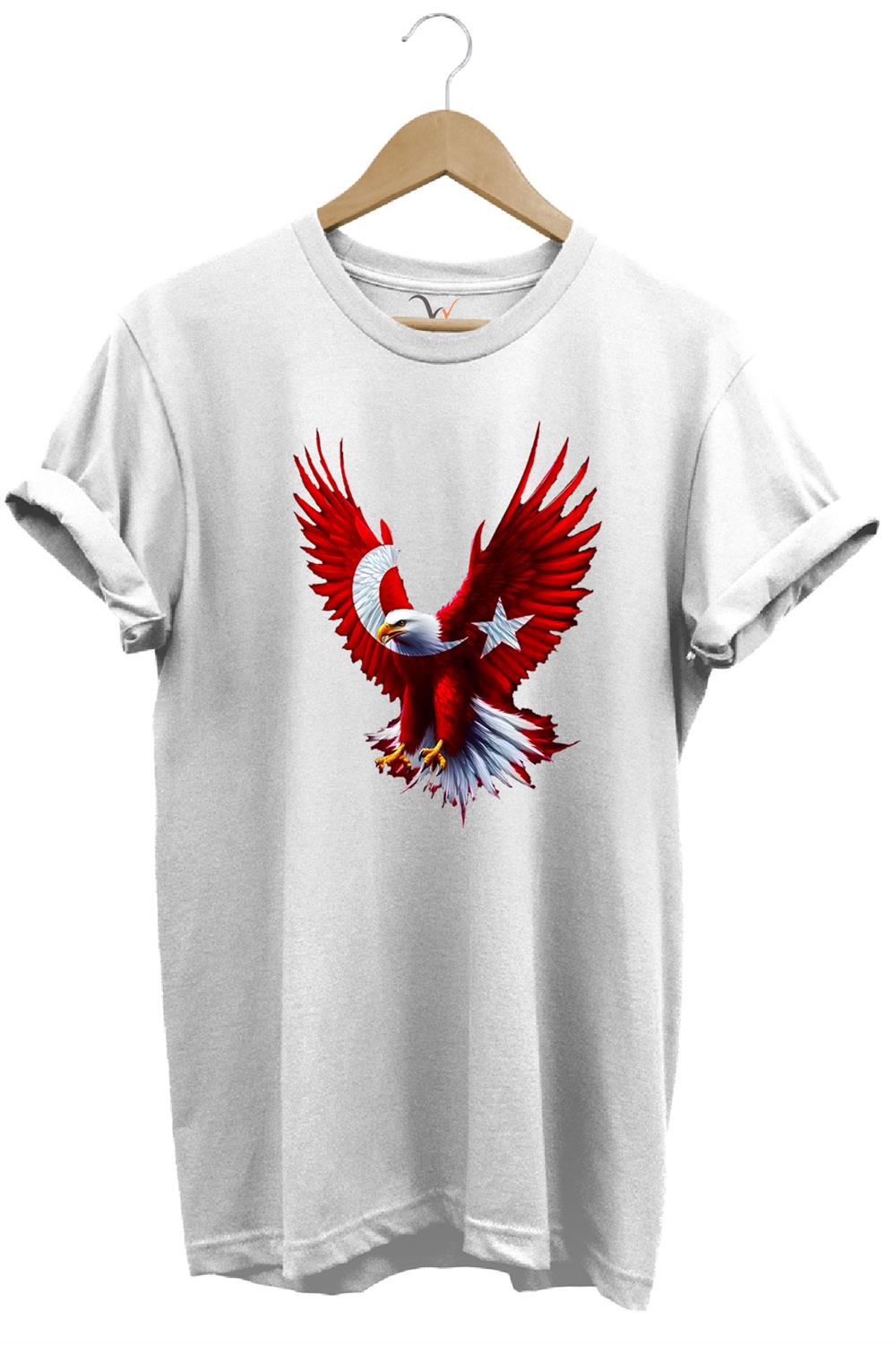 Türkiye Ay Yıldız Türk Bayrağı Kartal Tasarım Baskılı %100 Pamuk Regular Fit Bisiklet Yaka T-Shirt - Beyaz