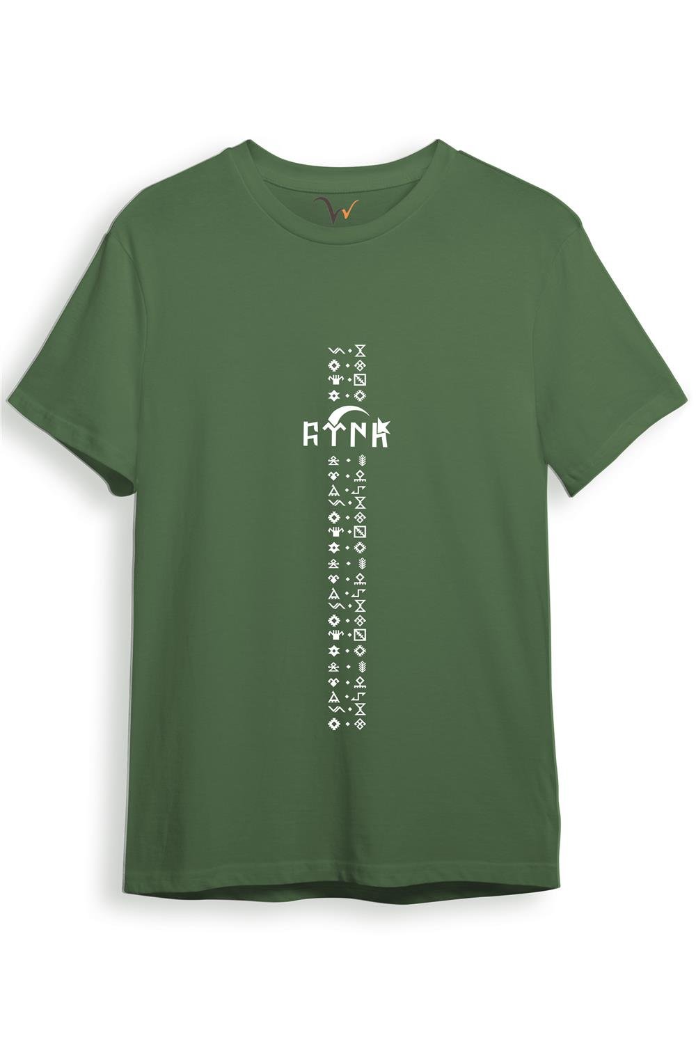 Türkiye Türk Yazısı Ve Göktürk Alfabesi Sembolleri Ay Yıldız Ve Hilal Baskılı Regular Fit T-Shirt - Haki