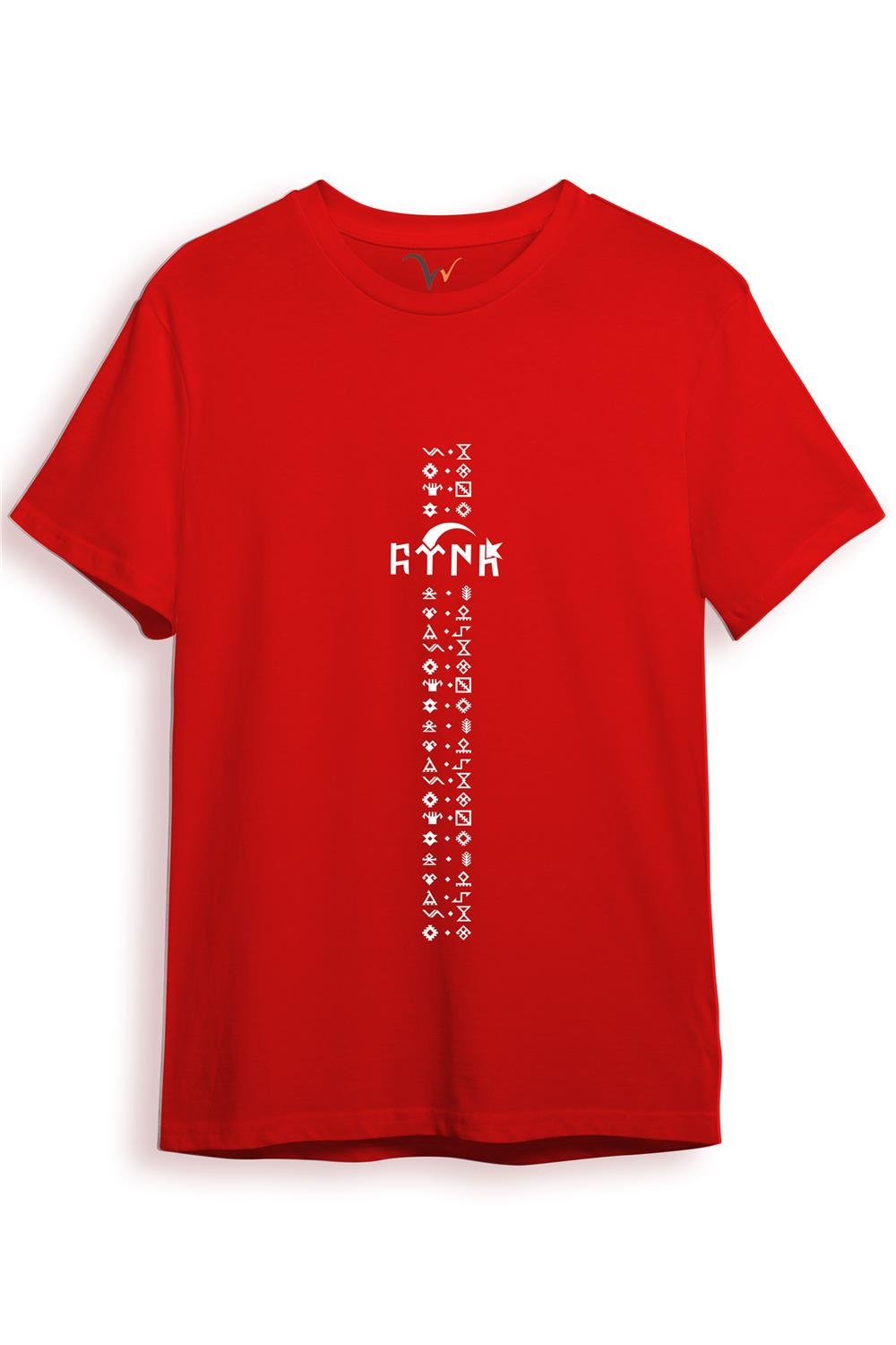 Türkiye Türk Yazısı Ve Göktürk Alfabesi Sembolleri Ay Yıldız Ve Hilal Baskılı Regular Fit T-Shirt - Kırmızı