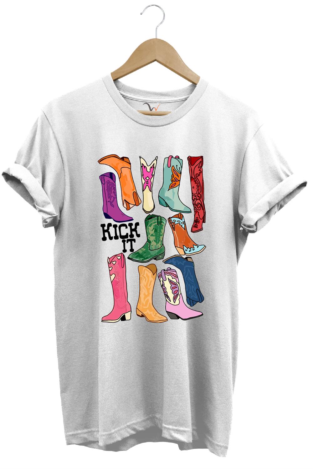 Unisex Cowgirl Kovboy Çizme Baskılı %100 Pamuk Regular Fit Bisiklet Yaka T-Shirt - Beyaz