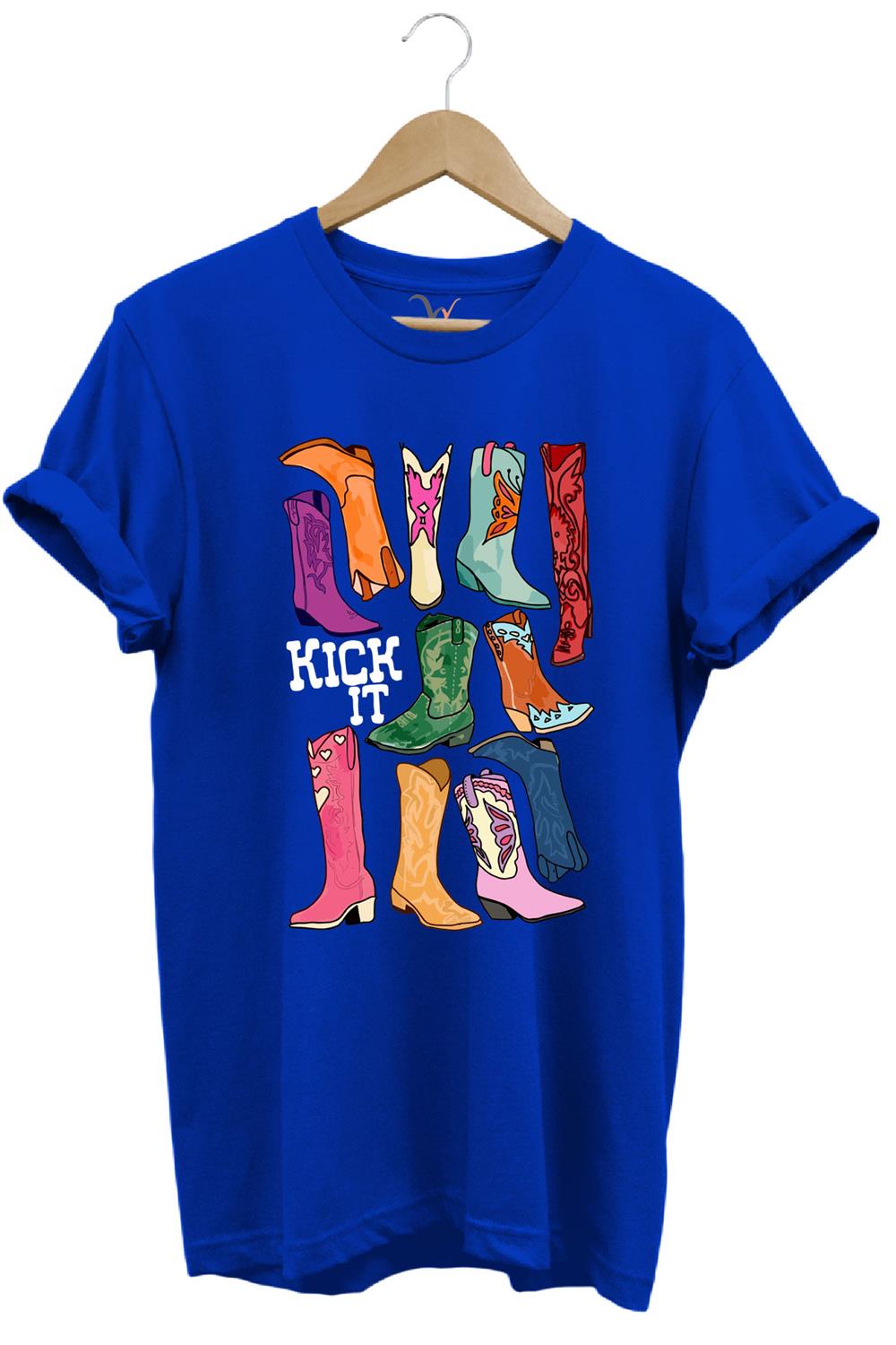Unisex Cowgirl Kovboy Çizme Baskılı %100 Pamuk Regular Fit Bisiklet Yaka T-Shirt - Mavi