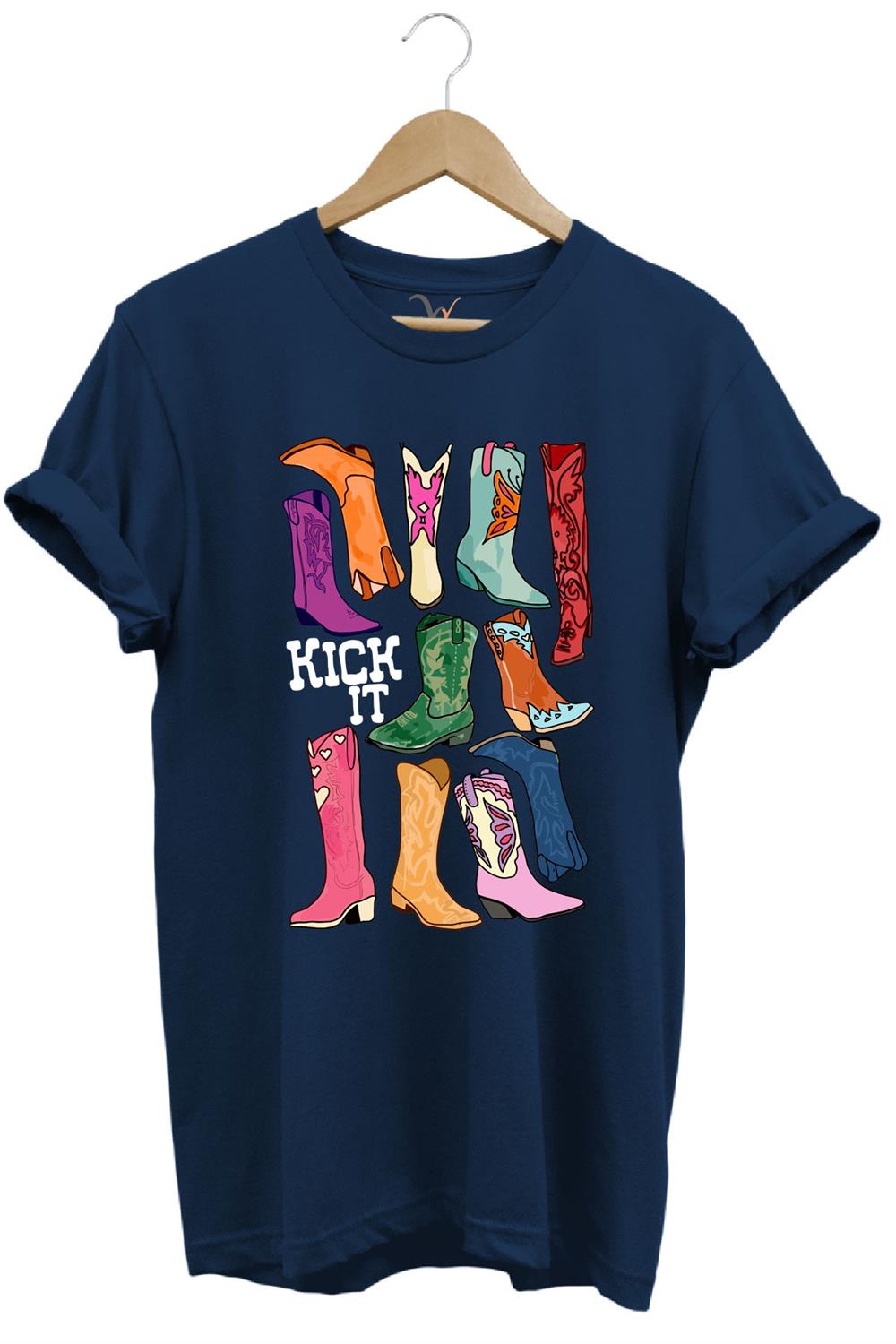 Unisex Cowgirl Kovboy Çizme Baskılı %100 Pamuk Regular Fit Bisiklet Yaka T-Shirt - Lacivert