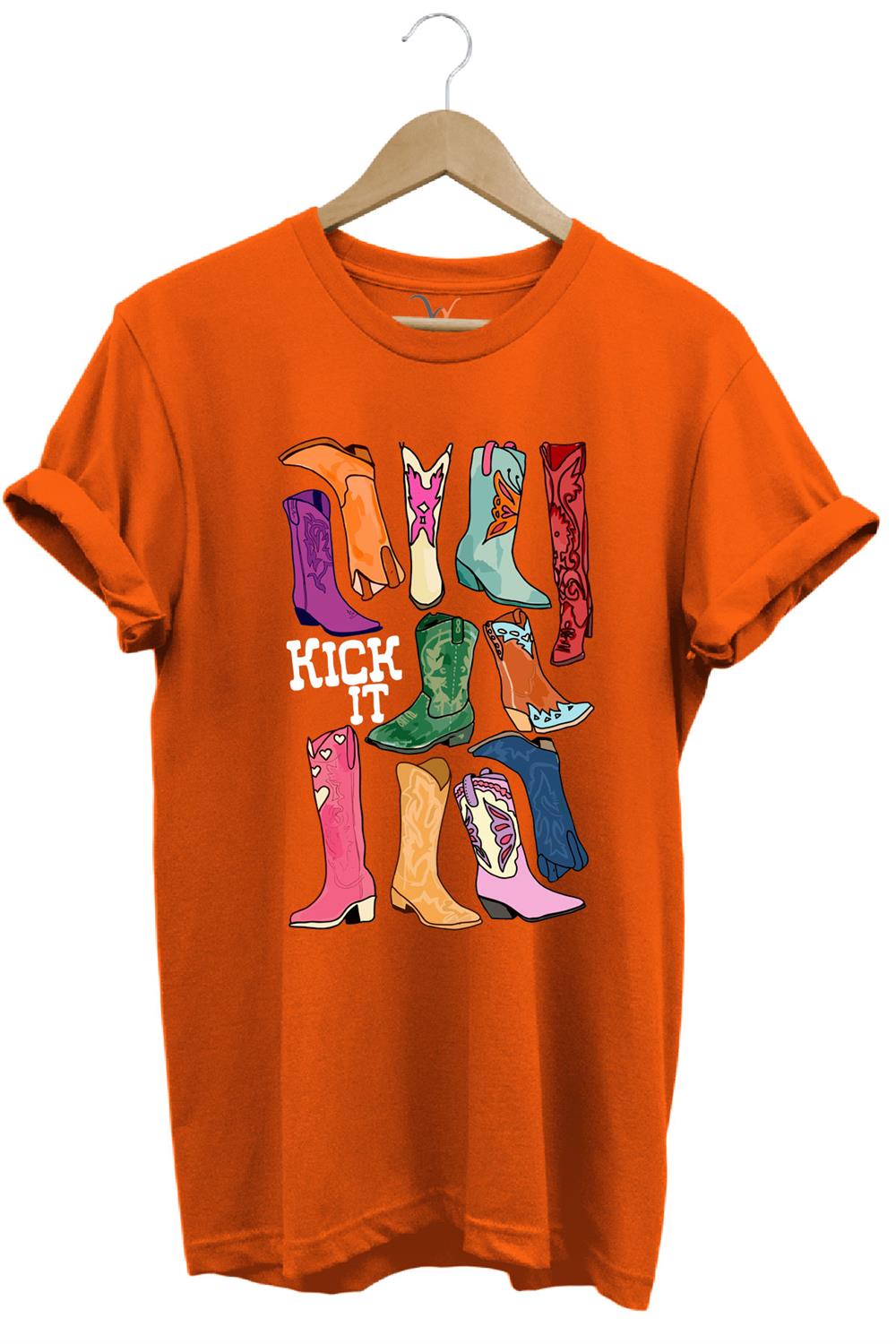 Unisex Cowgirl Kovboy Çizme Baskılı %100 Pamuk Regular Fit Bisiklet Yaka T-Shirt - Turuncu