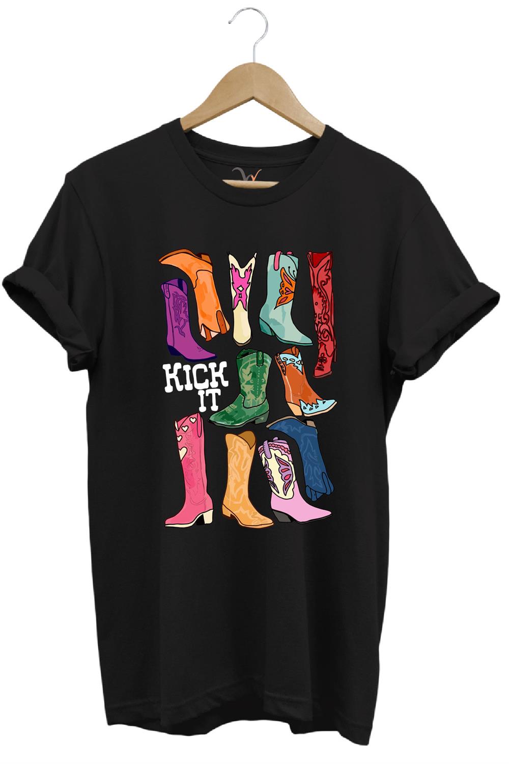Unisex Cowgirl Kovboy Çizme Baskılı %100 Pamuk Regular Fit Bisiklet Yaka T-Shirt - Siyah