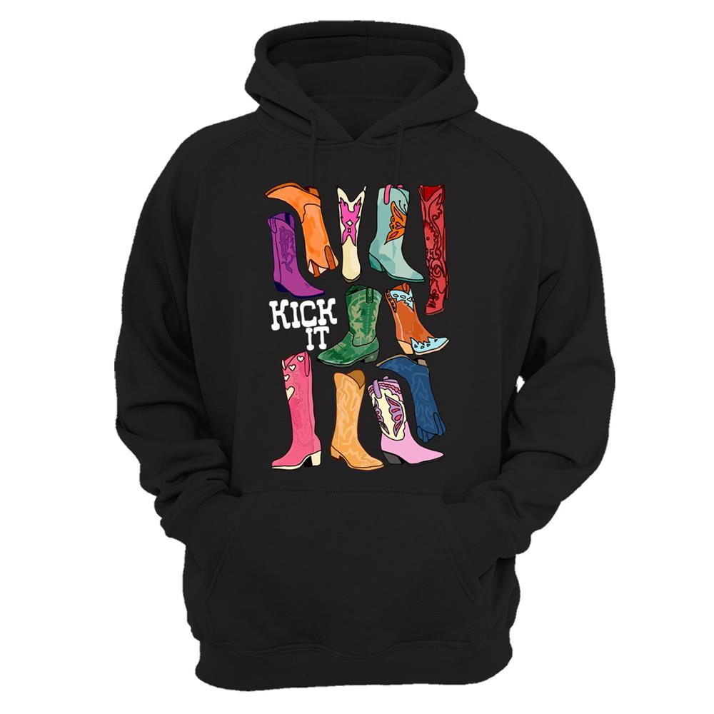 Unisex Cowgirl Kovboy Çizme Baskılı Regular Fit %100 Pamuk Sweatshirt - Siyah