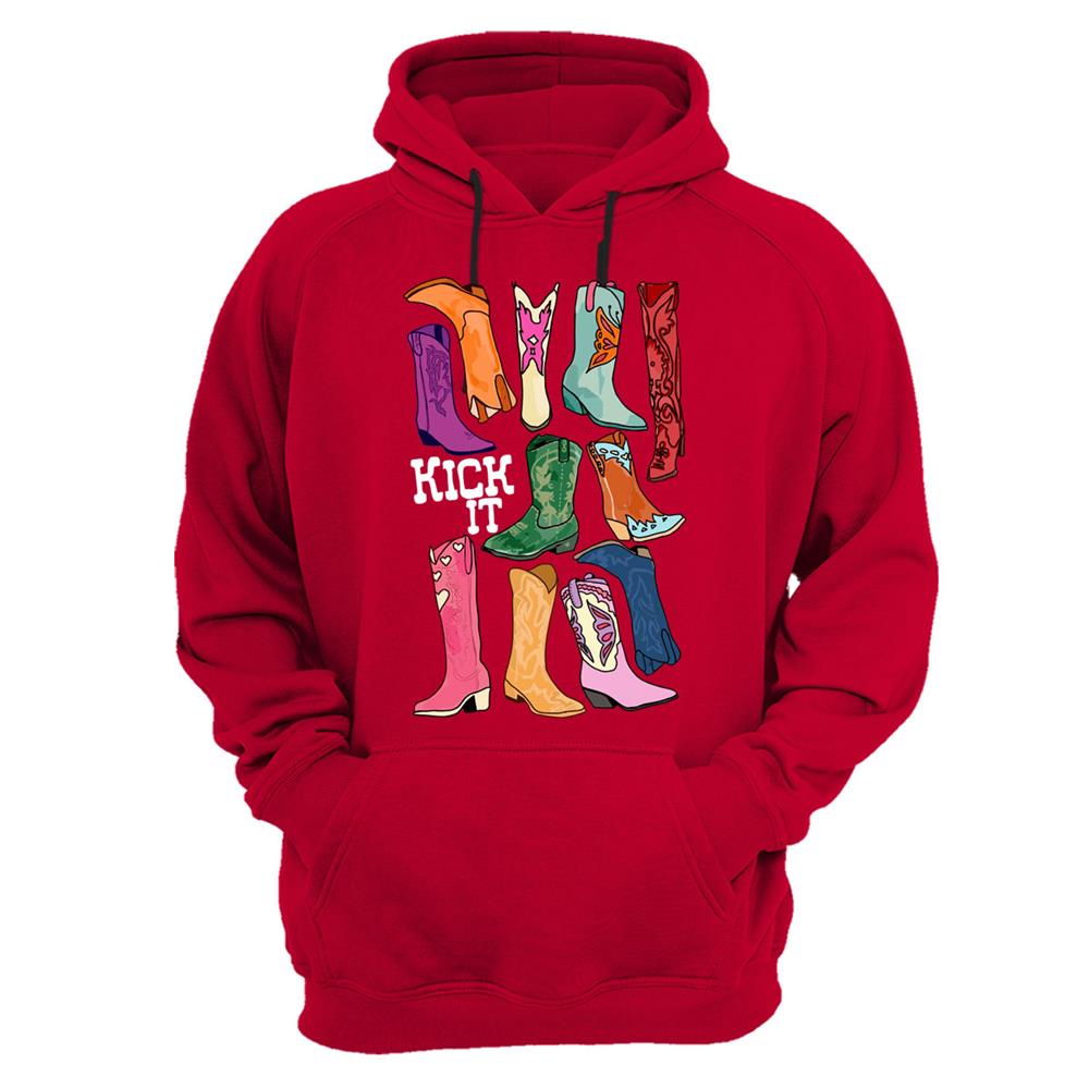 Unisex Cowgirl Kovboy Çizme Baskılı Regular Fit %100 Pamuk Sweatshirt - Kırmızı