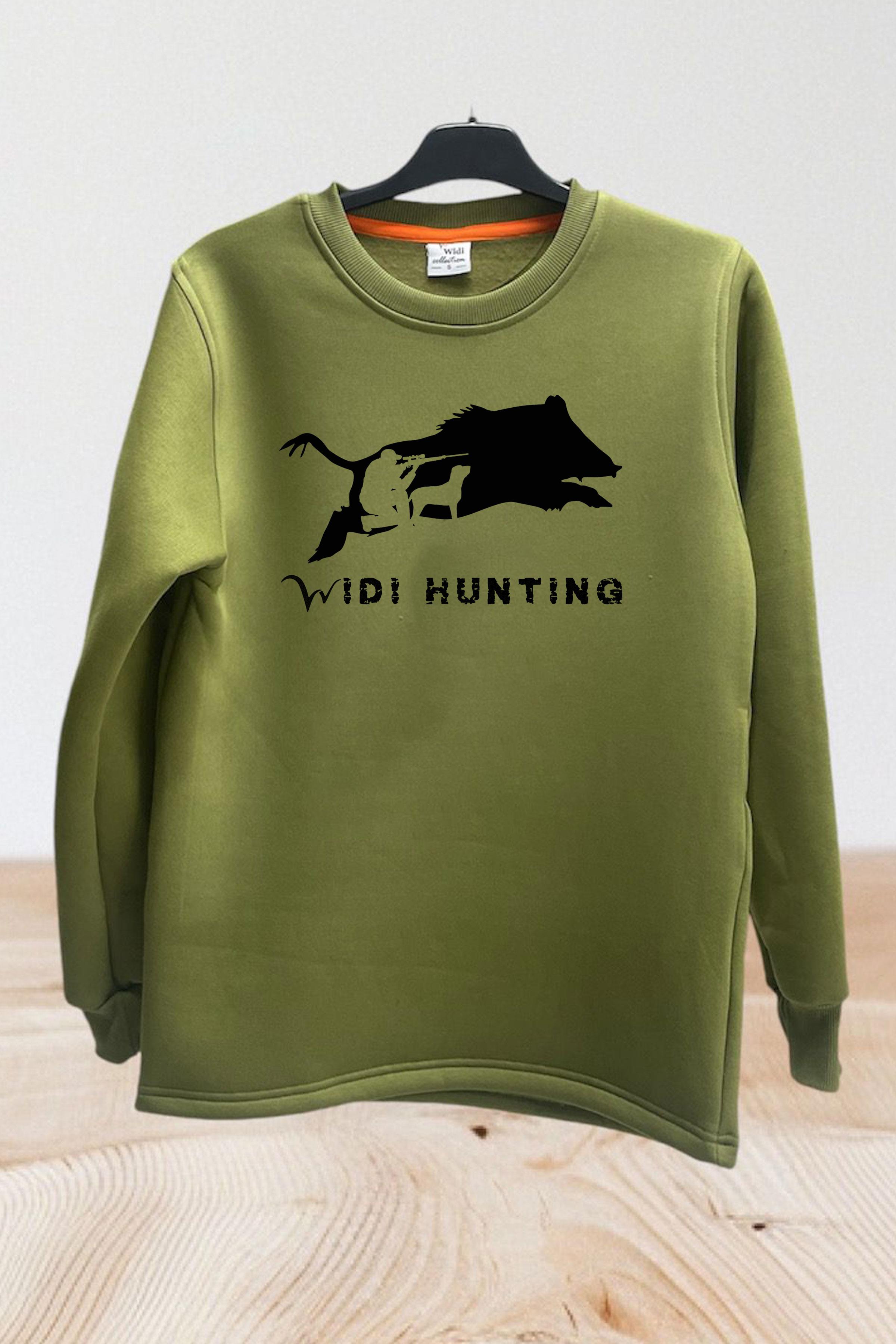 Unisex Hunting Avcılık Domuz Avcılığı Baskılı Vahşi Yaşam Regular Fit Bisiklet Yaka Sweatshirt Haki