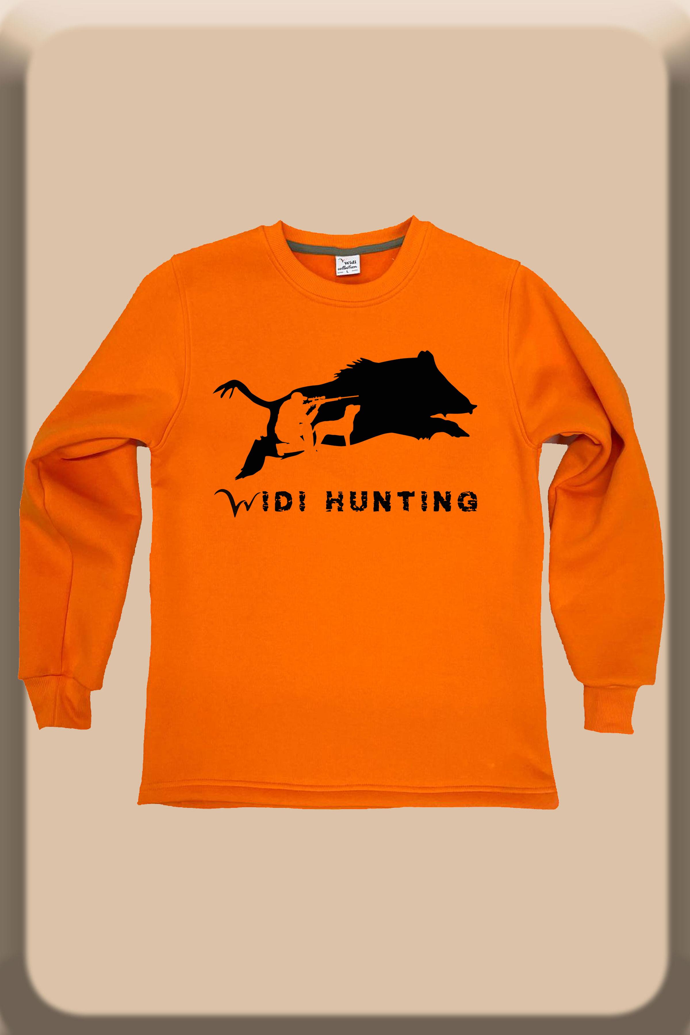 Unisex Hunting Avcılık Domuz Avcılığı Baskılı Vahşi Yaşam Regular Fit Bisiklet Yaka Sweatshirt Turuncu
