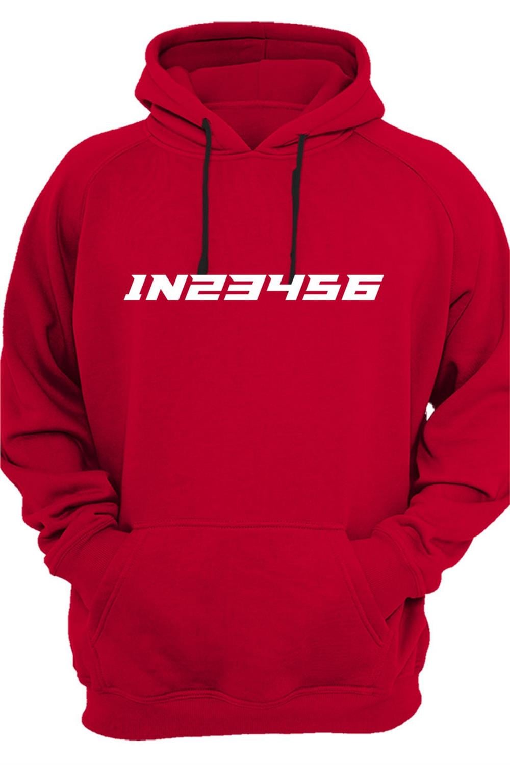 Unısex Motorsiklet Vites Geçişleri 1N23456 Şık Cool Motorcu Baskılı Kanguru Cepl Sweatshirt - Kırmızı