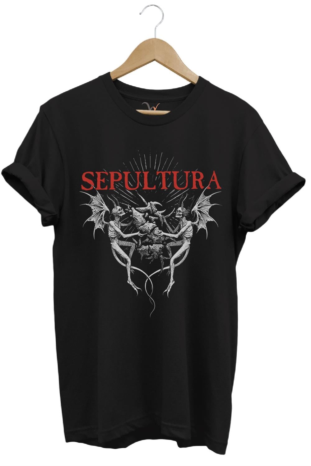 Unısex Sepultura Cavalera Metal Rock Music Brazil Müzik Baskılı %100 Pamuk Regular Fit T-Shirt - Siyah