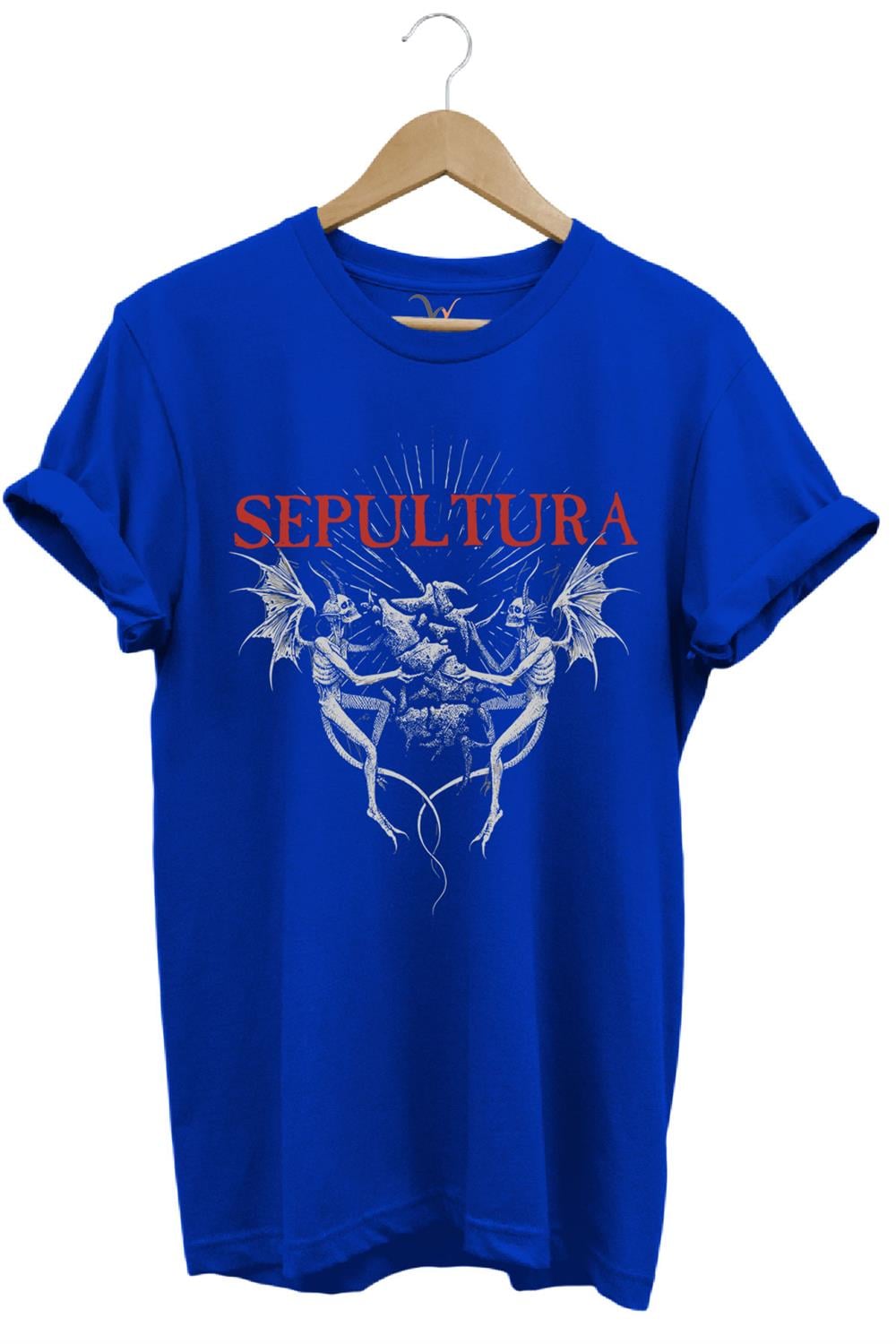 Unısex Sepultura Cavalera Metal Rock Music Brazil Müzik Baskılı %100 Pamuk Regular Fit T-Shirt - Mavi