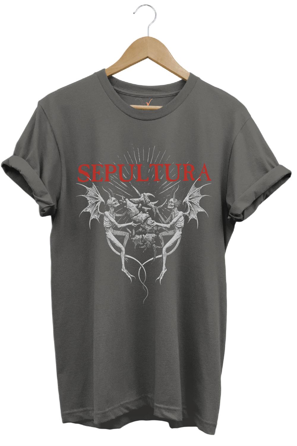 Unısex Sepultura Cavalera Metal Rock Music Brazil Müzik Baskılı %100 Pamuk Regular Fit T-Shirt - Antrasit