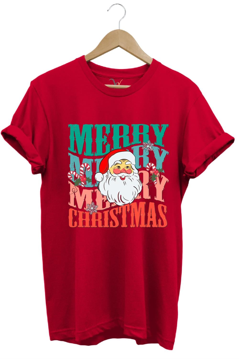 Unisex Yeni Yıl Yılbaşı Noel Baba Merry Christmas Baskılı Şirin Hediye Pamuklu Regular Fit T-Shirt - Kırmızı