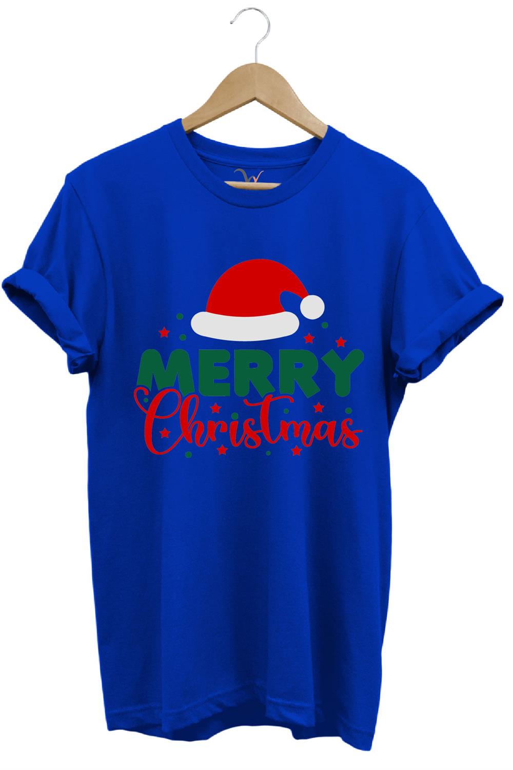 Unisex Yılbaşı Yeni Yıl Merry Christmas Noel Baba Baskılı %100 Pamuk Regular Fit T-Shirt - Mavi