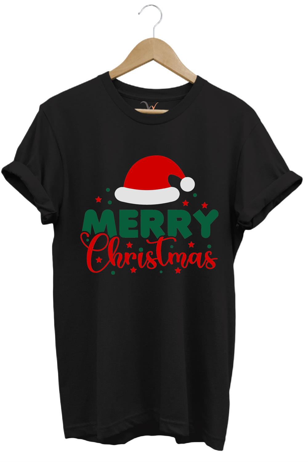 Unisex Yılbaşı Yeni Yıl Merry Christmas Noel Baba Baskılı %100 Pamuk Regular Fit T-Shirt - Siyah