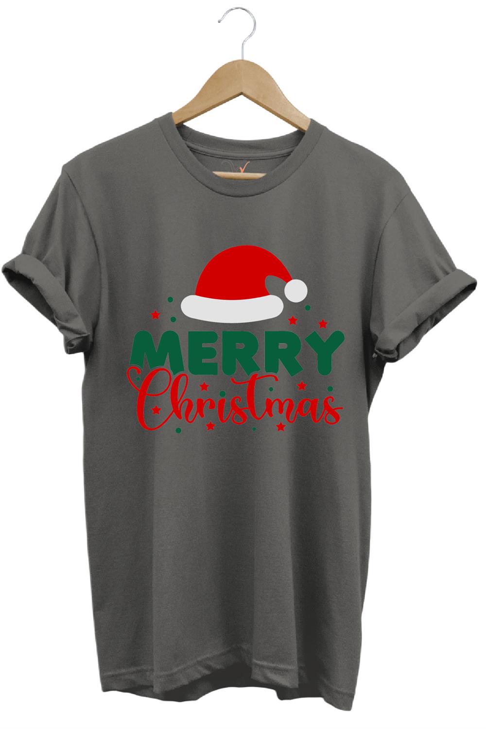 Unisex Yılbaşı Yeni Yıl Merry Christmas Noel Baba Baskılı %100 Pamuk Regular Fit T-Shirt - Antrasit