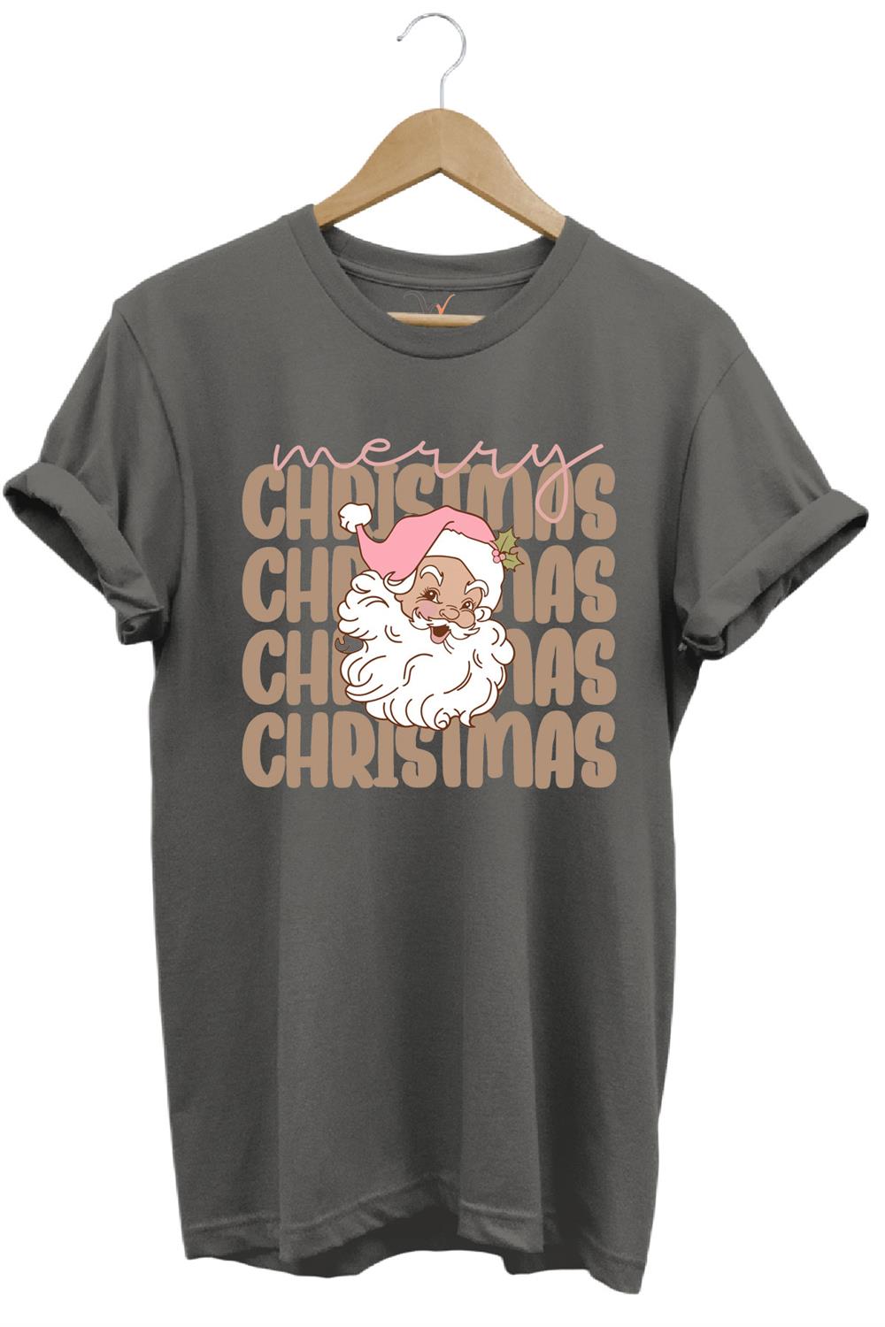 Unisex Yılbaşı Yeni Yıl Noel Baba Merry Christmas Kar Baskılı %100 Pamuk Regular Fit T-Shirt - Antrasit