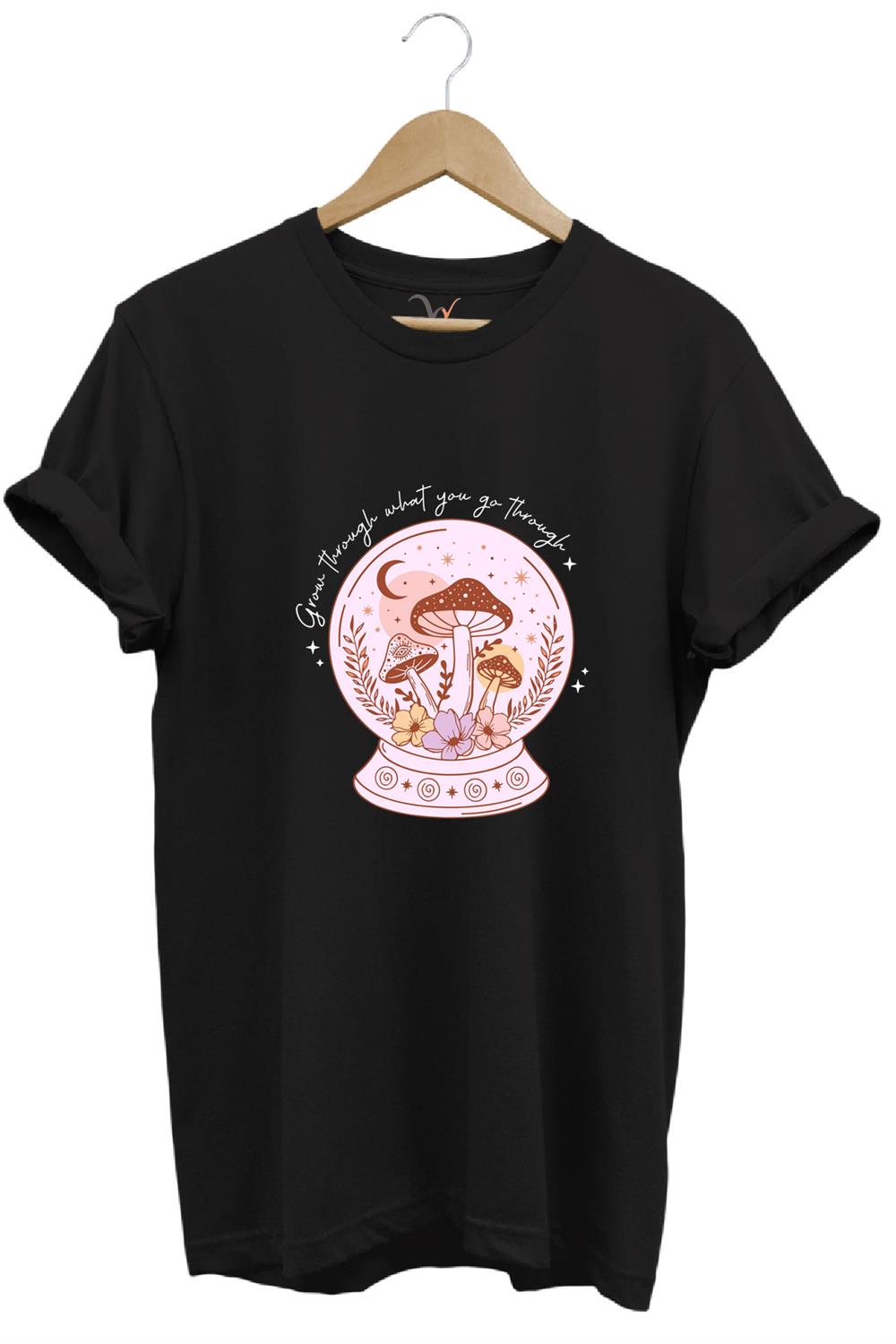Vintage Retro Streetwear Poster Mantar Küresi Baskılı %100 Pamuk Regular Fit Bisiklet Yaka T-Shirt - Siyah