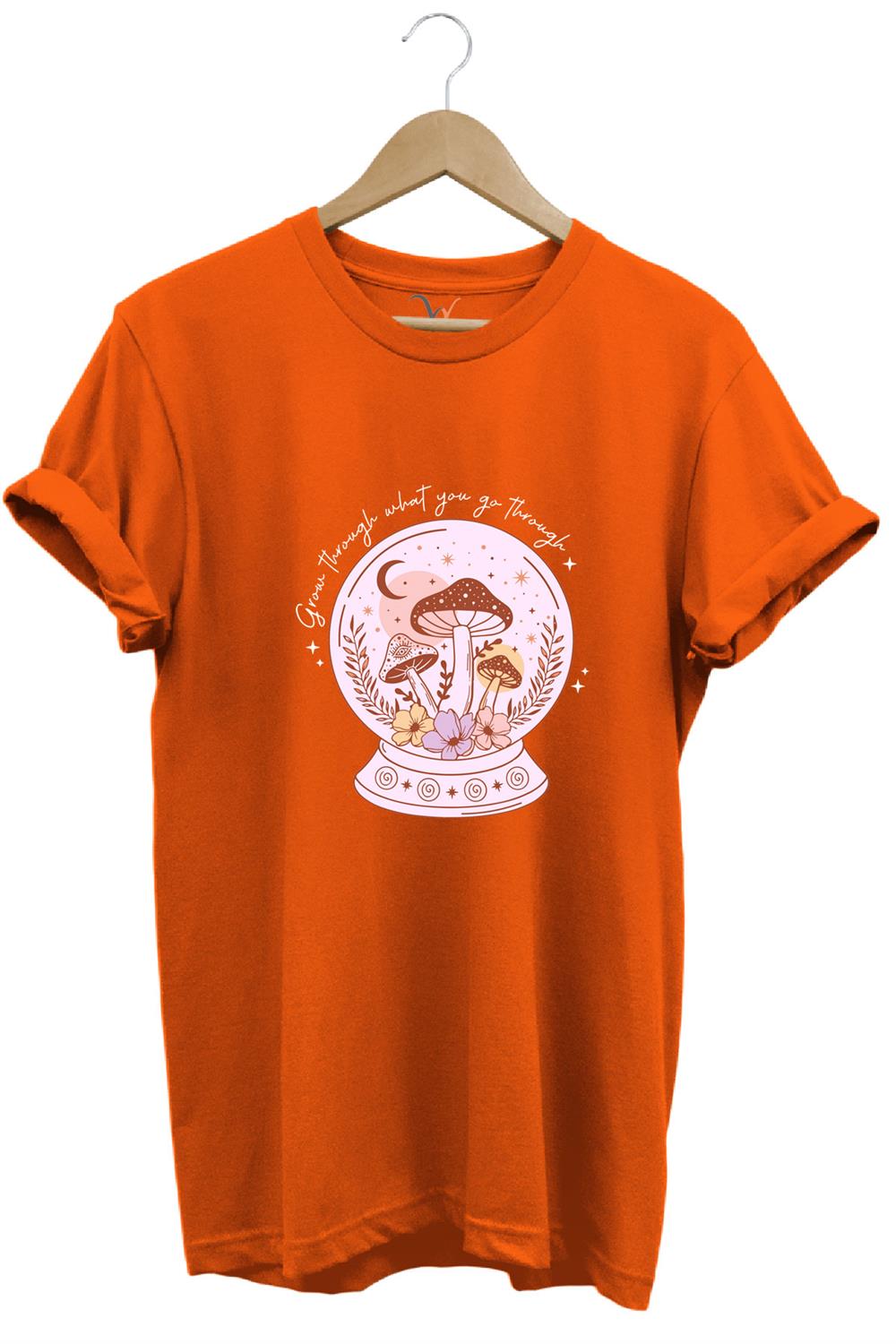 Vintage Retro Streetwear Poster Mantar Küresi Baskılı %100 Pamuk Regular Fit Bisiklet Yaka T-Shirt - Turuncu