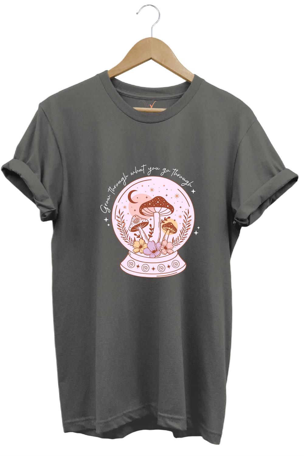 Vintage Retro Streetwear Poster Mantar Küresi Baskılı %100 Pamuk Regular Fit Bisiklet Yaka T-Shirt - Antrasit