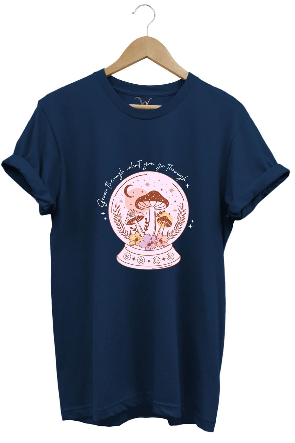 Vintage Retro Streetwear Poster Mantar Küresi Baskılı %100 Pamuk Regular Fit Bisiklet Yaka T-Shirt - Lacivert