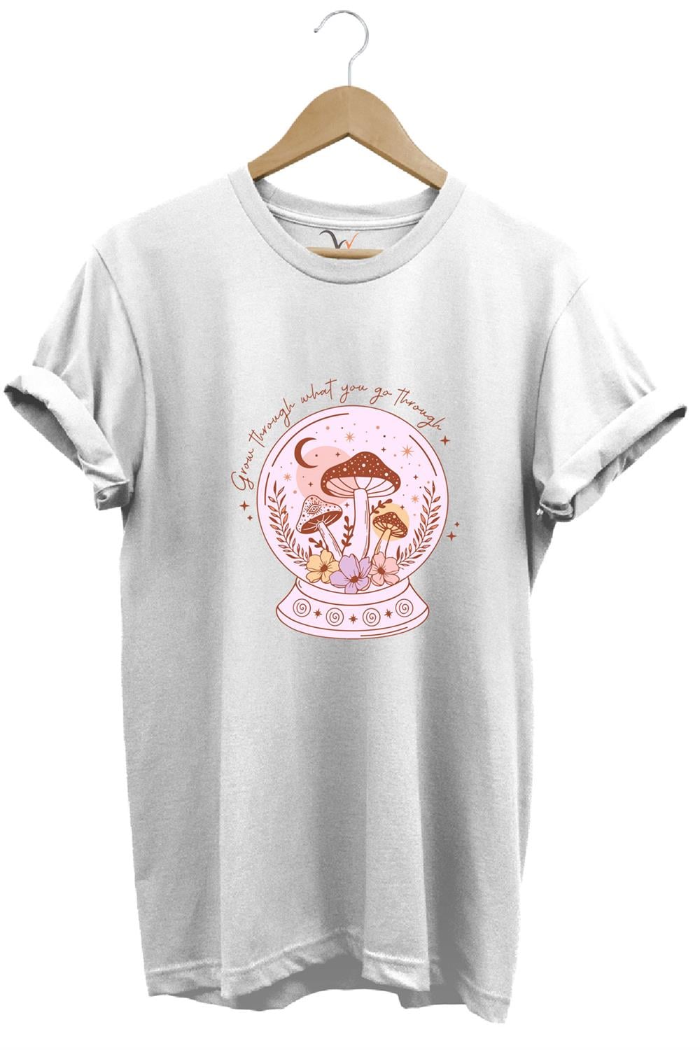 Vintage Retro Streetwear Poster Mantar Küresi Baskılı %100 Pamuk Regular Fit Bisiklet Yaka T-Shirt - Beyaz