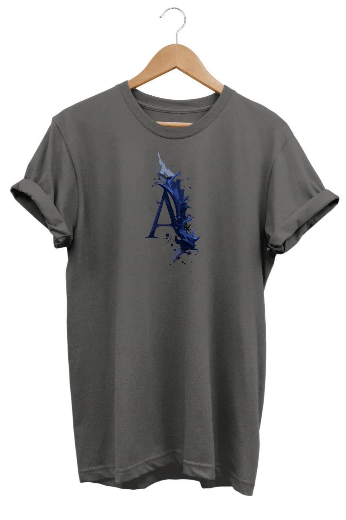 Widi A Harf Baskılı T-Shirt Gri