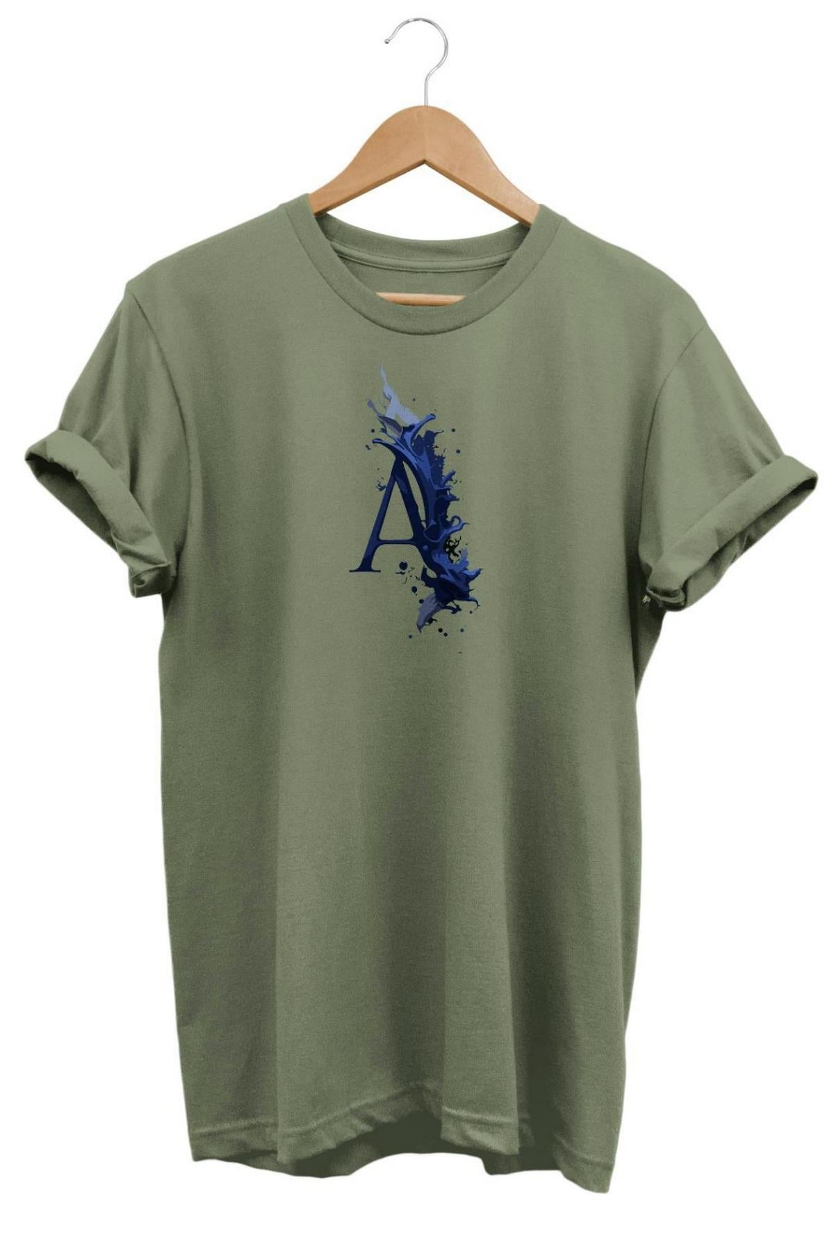 Widi A Harf Baskılı T-Shirt Haki