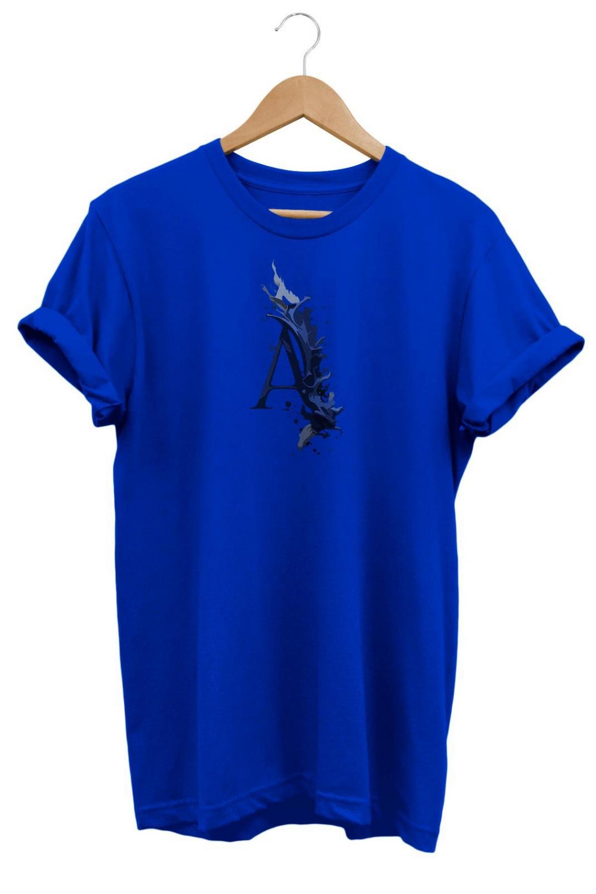Widi A Harf Baskılı T-Shirt Mavi