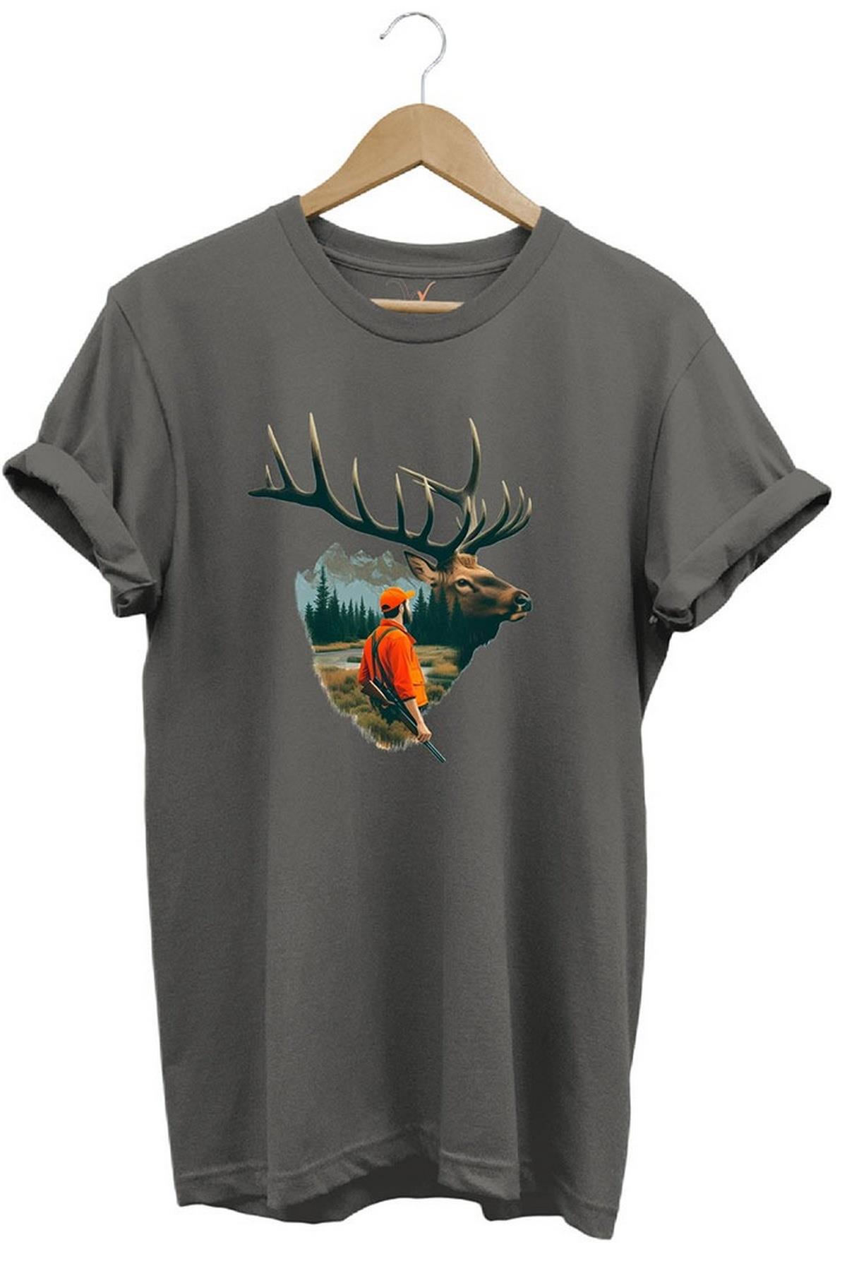 Widi Deer Hunting Baskılı T-Shirt Gri