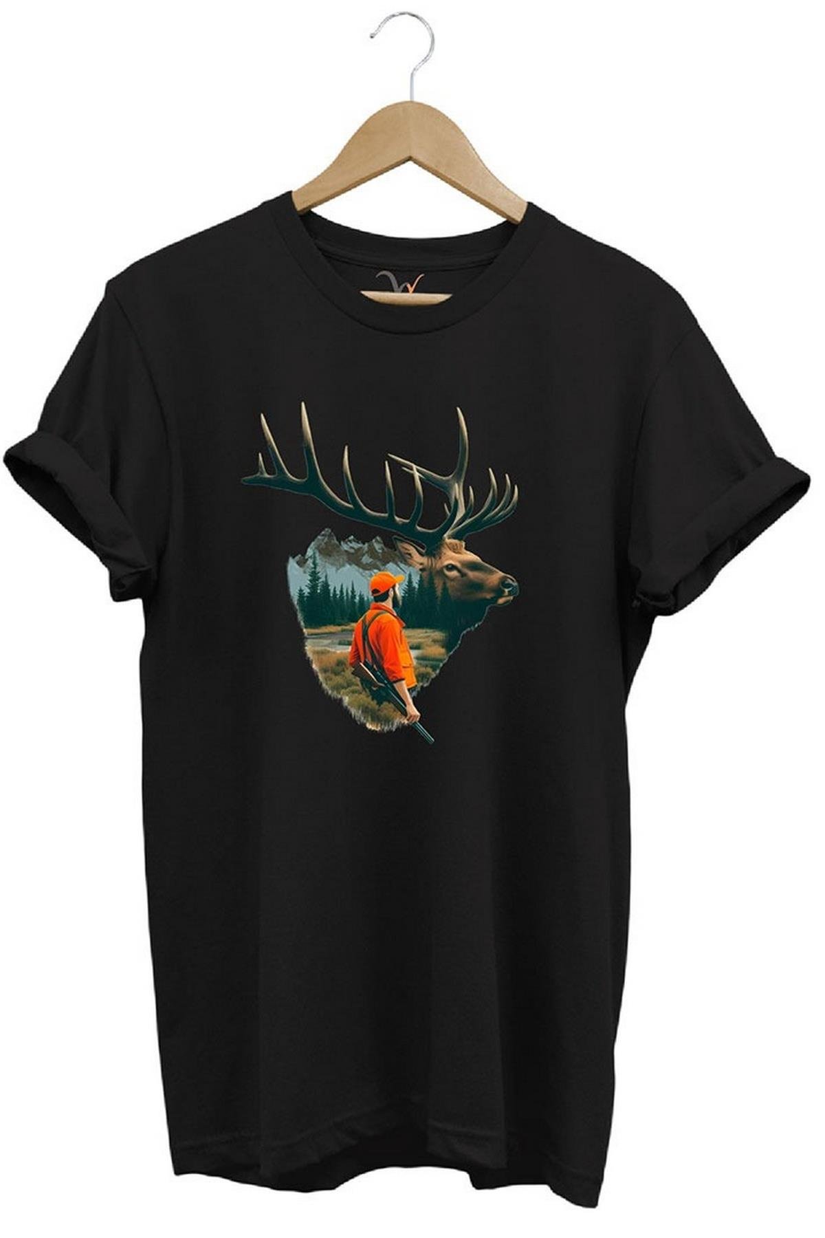 Widi Deer Hunting Baskılı T-Shirt Siyah