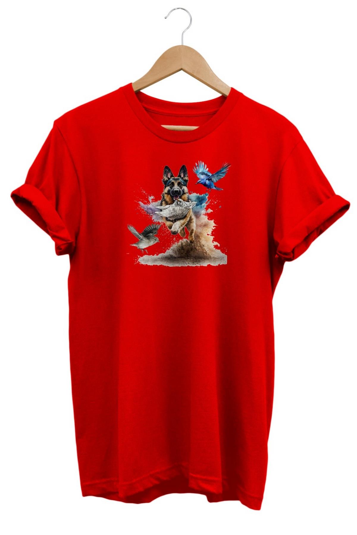 Widi German Shepherd Baskılı T-Shirt Kırmızı