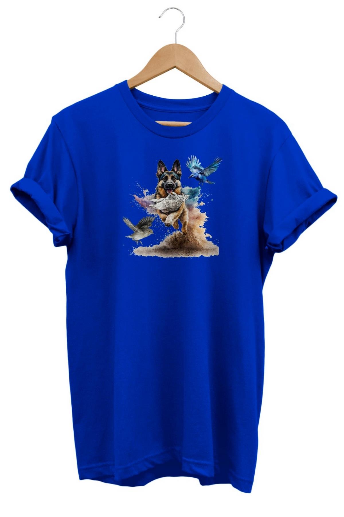 Widi German Shepherd Baskılı T-Shirt Mavi