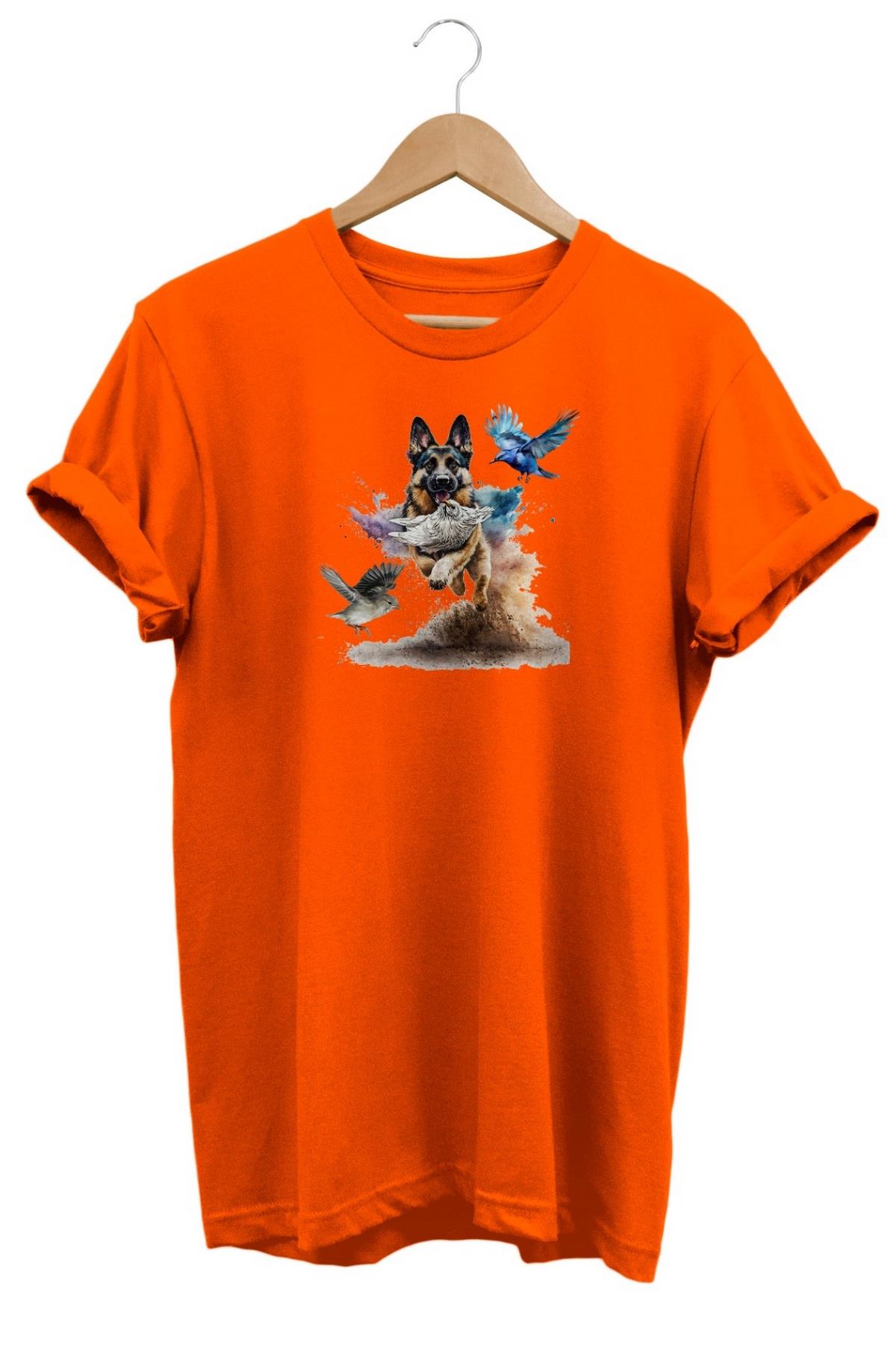 Widi German Shepherd Baskılı T-Shirt Turuncu