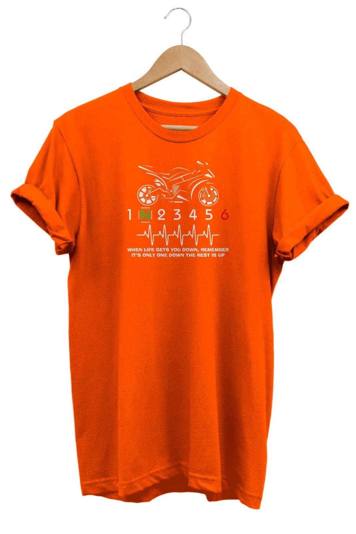 Widi Hearth Beat Pulse Racing Motor Baskılı T-Shirt Turuncu