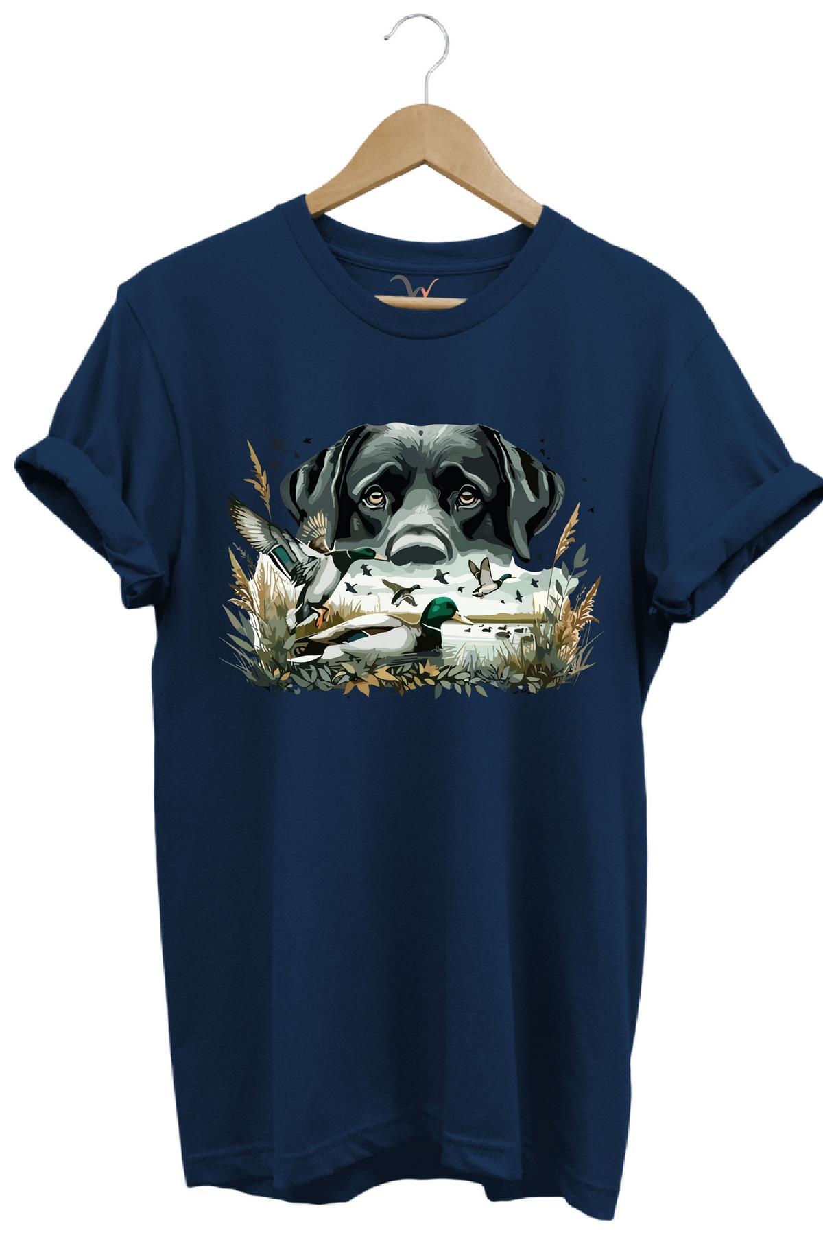 Widi Labrador Av Köpeği Ördek Avı Baskılı T-Shirt Lacivert