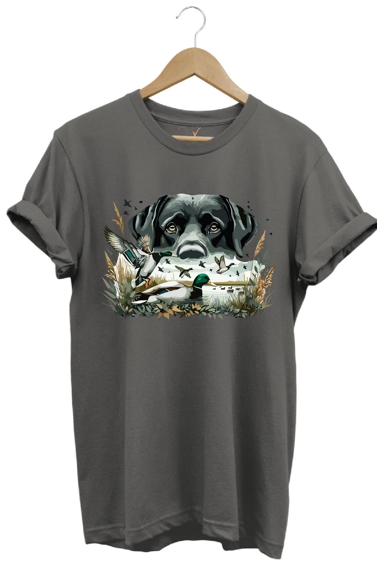 Widi Labrador Av Köpeği Ördek Avı Baskılı T-Shirt Gri