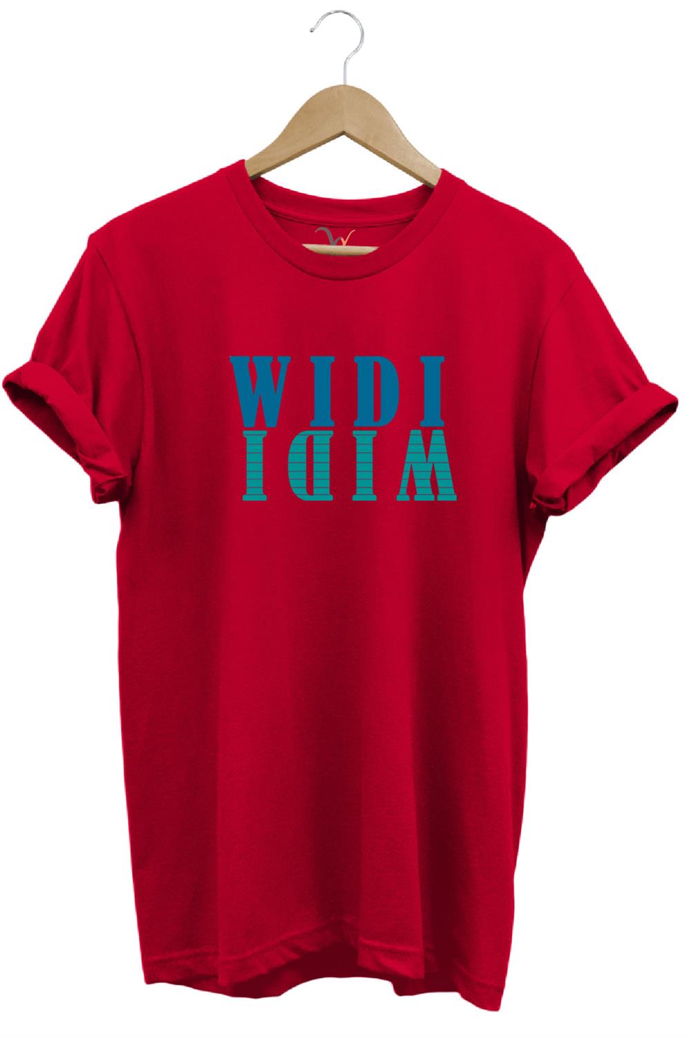 Widi Logo Aynalanmış Tasarım Baskılı %100 Pamuk Regular Fit T-Shirt - Kırmızı