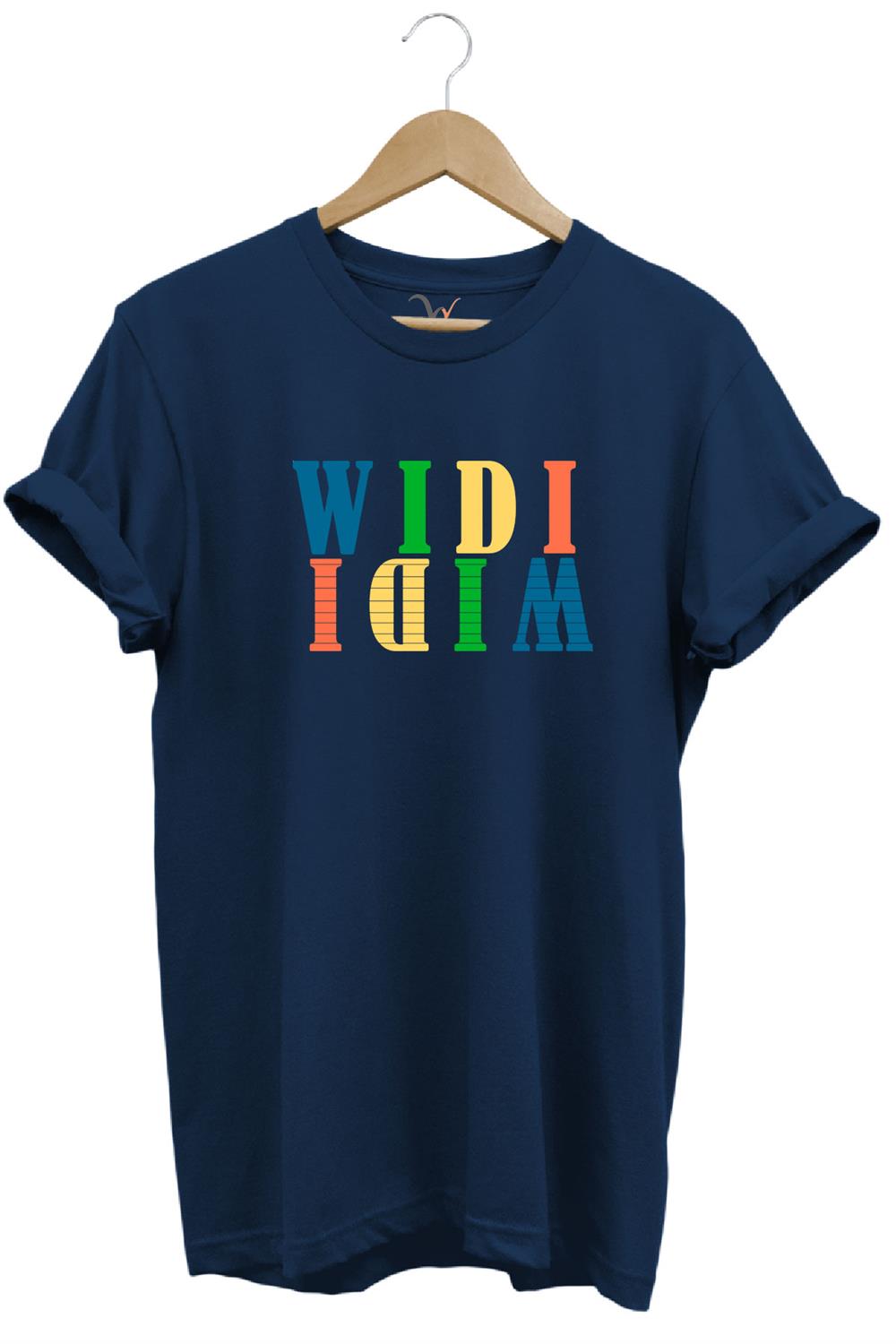 Widi Logo Aynalanmış Tasarım Baskılı %100 Pamuk Regular Fit T-Shirt - Lacivert