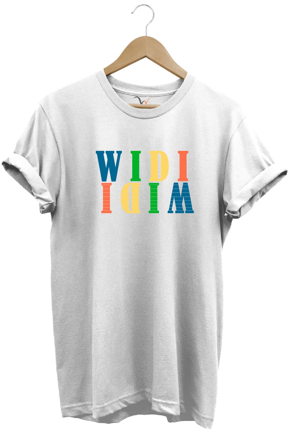 Widi Logo Aynalanmış Tasarım Baskılı %100 Pamuk Regular Fit T-Shirt - Beyaz