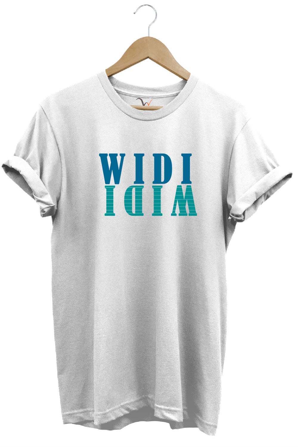 Widi Logo Aynalanmış Tasarım Baskılı %100 Pamuk Regular Fit T-Shirt - Beyaz