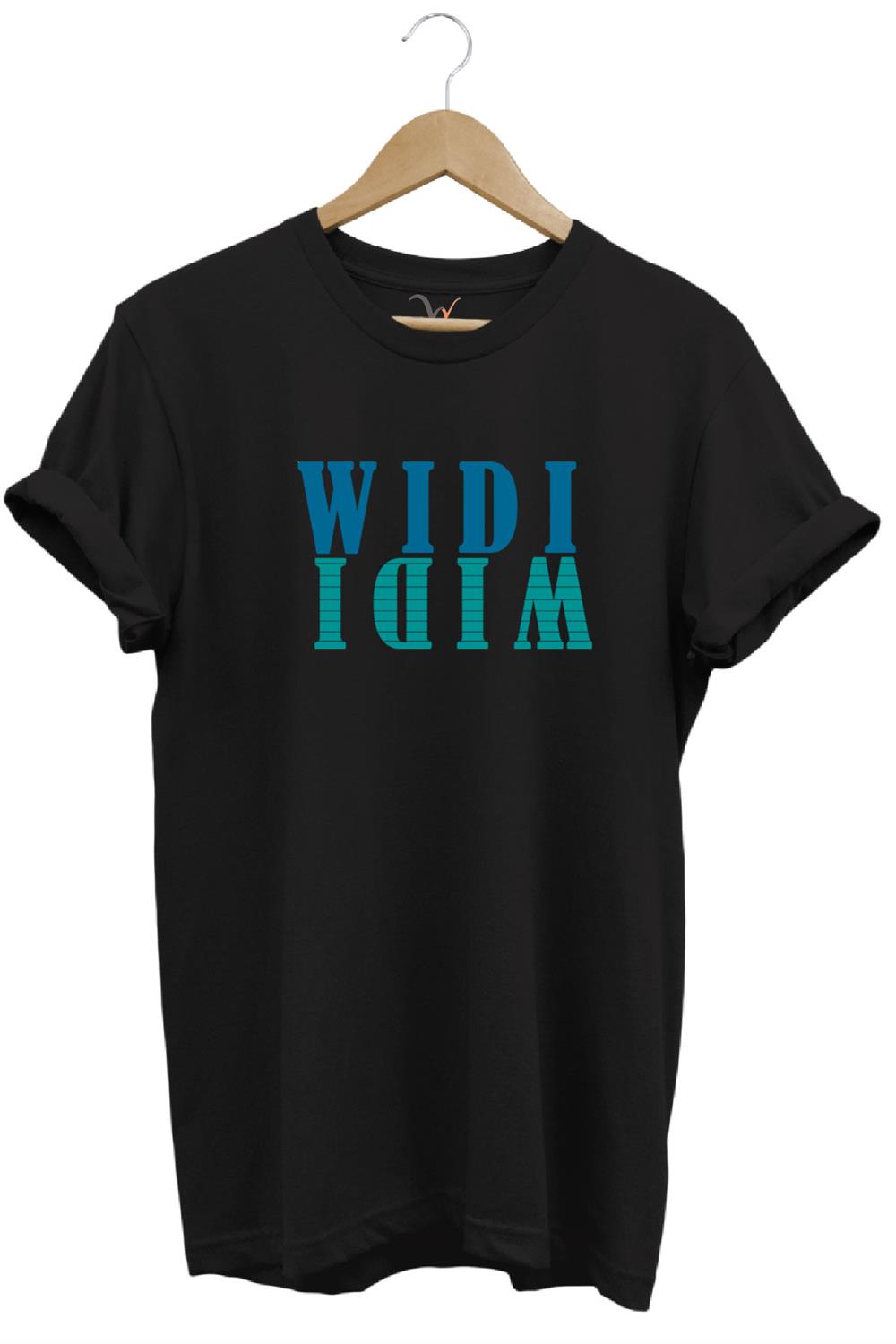 Widi Logo Aynalanmış Tasarım Baskılı %100 Pamuk Regular Fit T-Shirt - Siyah