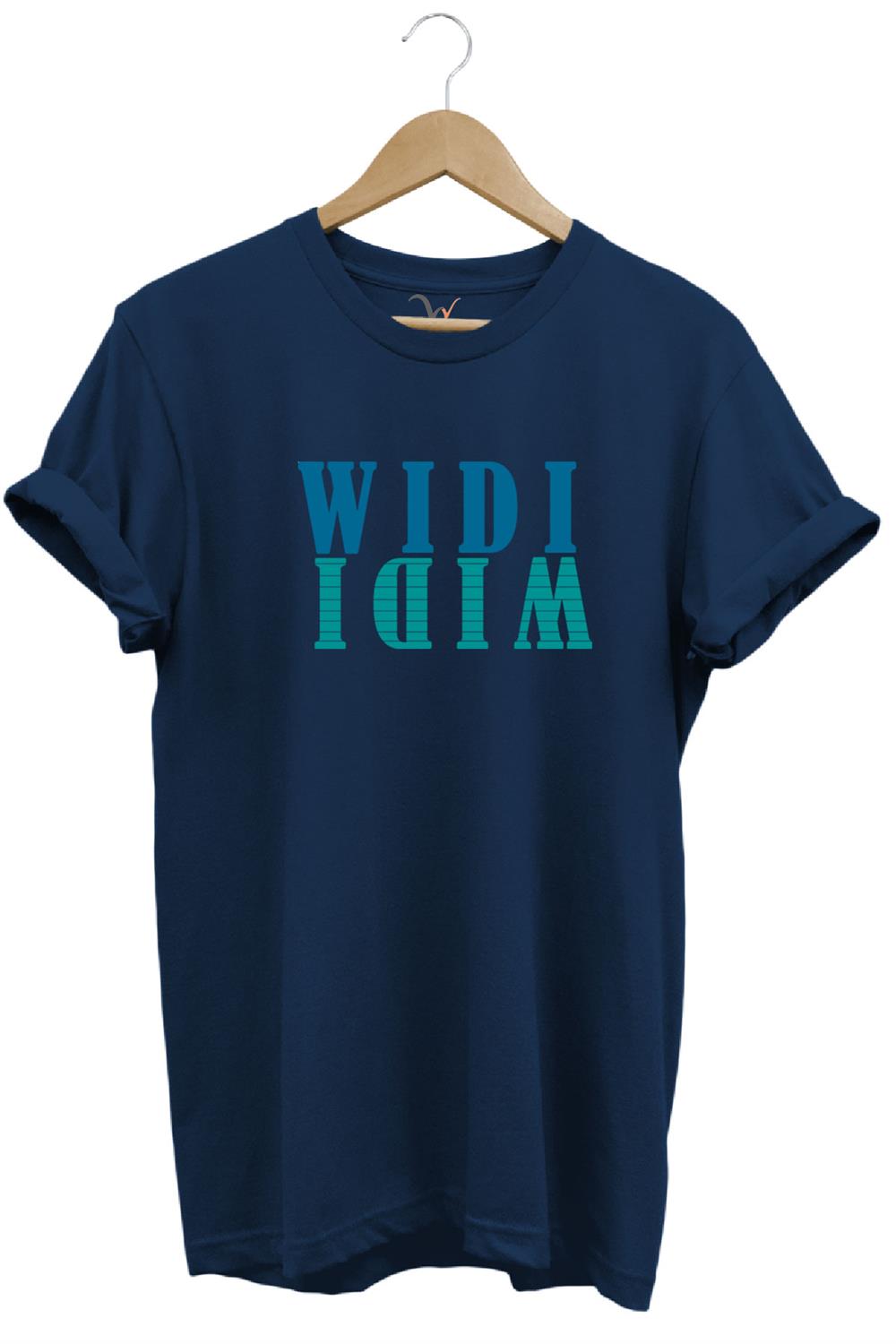 Widi Logo Aynalanmış Tasarım Baskılı %100 Pamuk Regular Fit T-Shirt - Lacivert