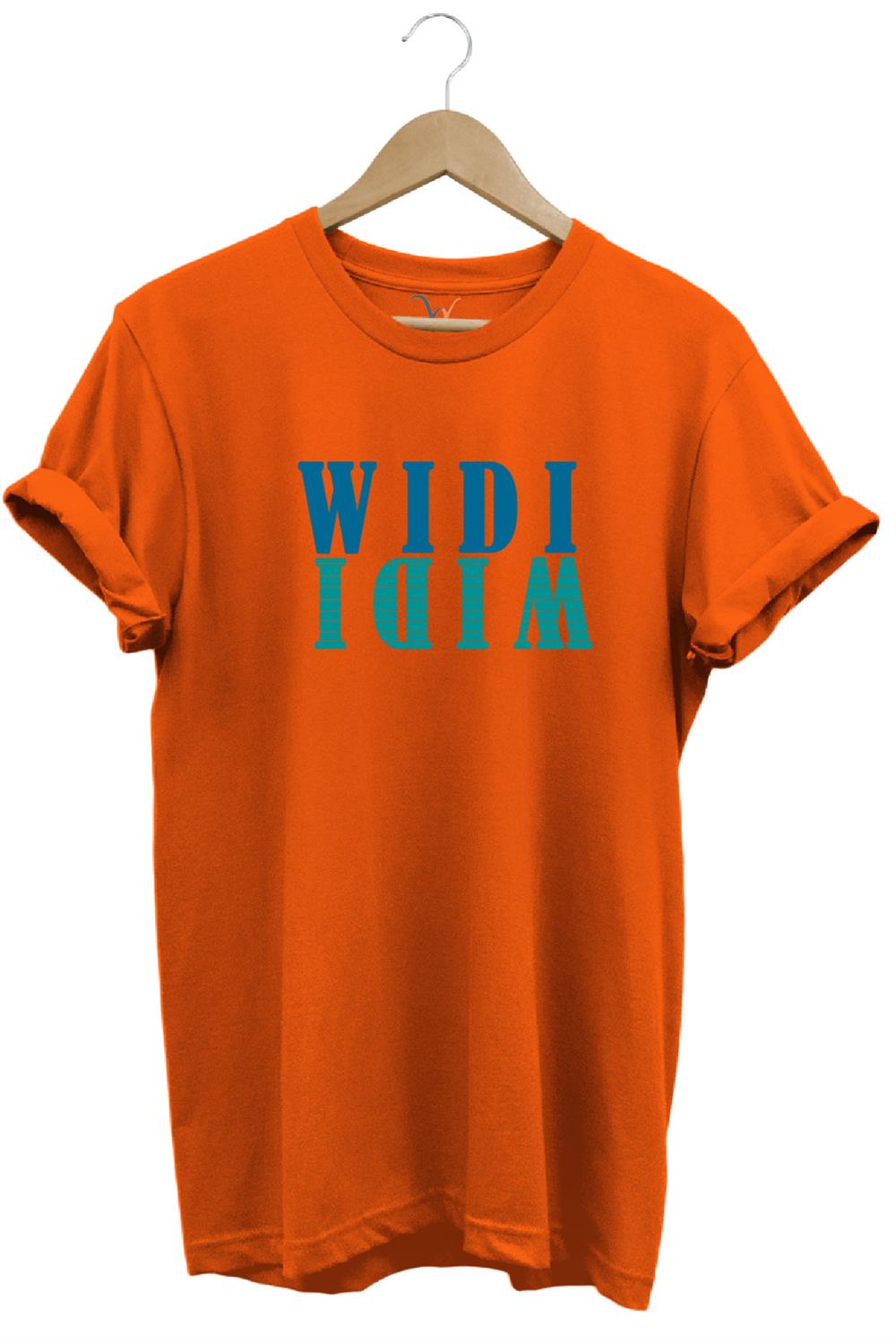 Widi Logo Aynalanmış Tasarım Baskılı %100 Pamuk Regular Fit T-Shirt - Turuncu