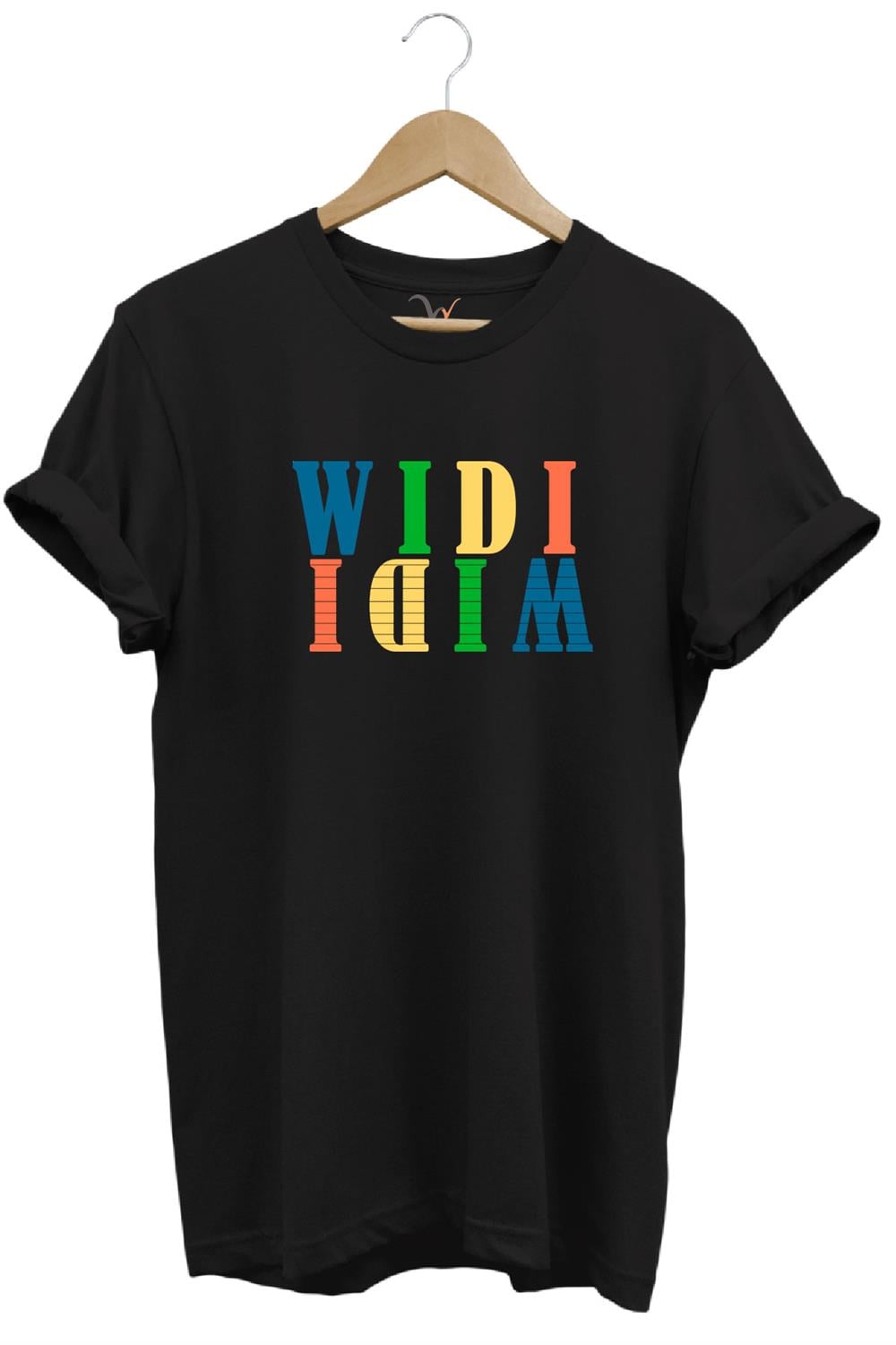 Widi Logo Aynalanmış Tasarım Baskılı %100 Pamuk Regular Fit T-Shirt - Siyah